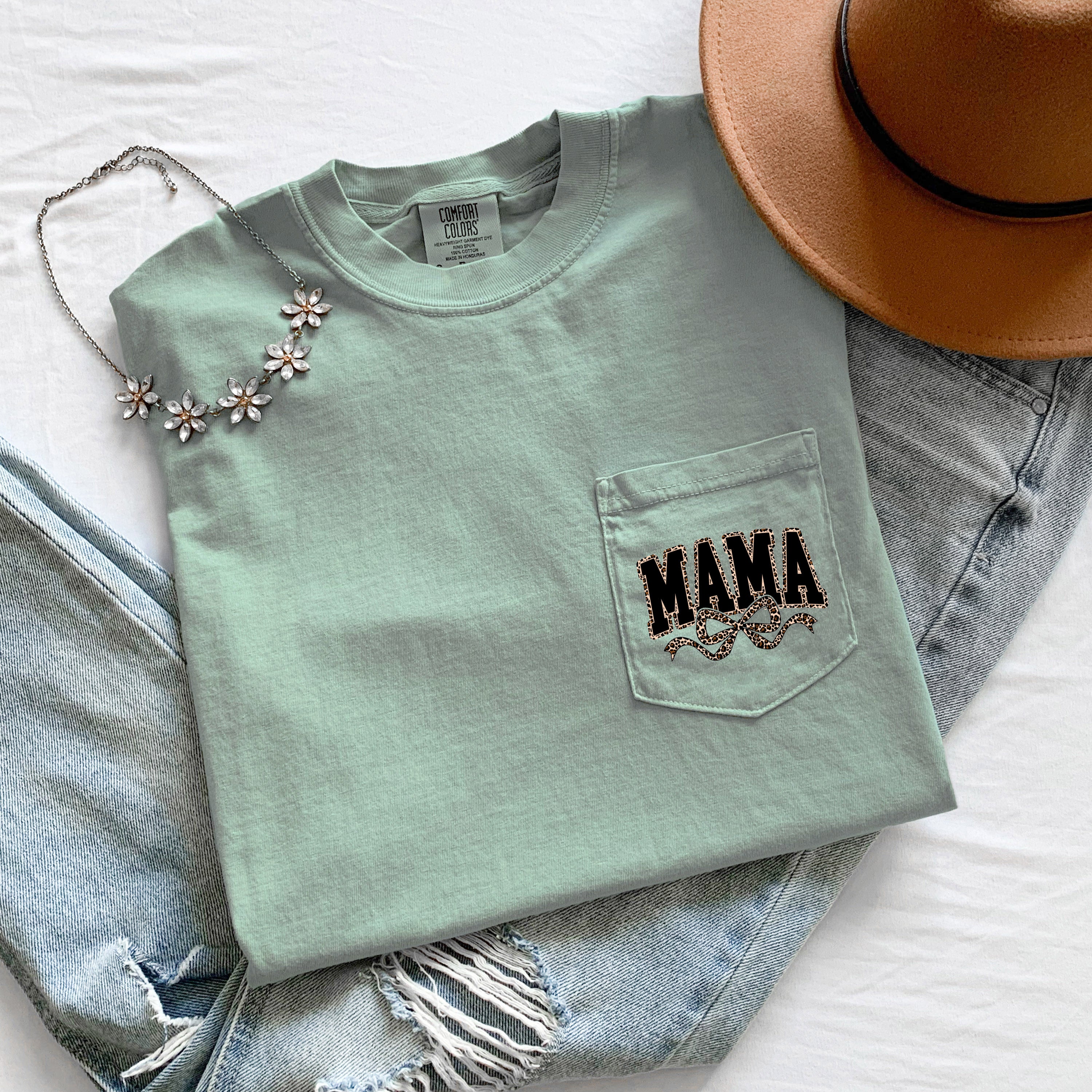 Mama Mother's day Mom Comfort Colors Pocket T Shirt (Leopard)