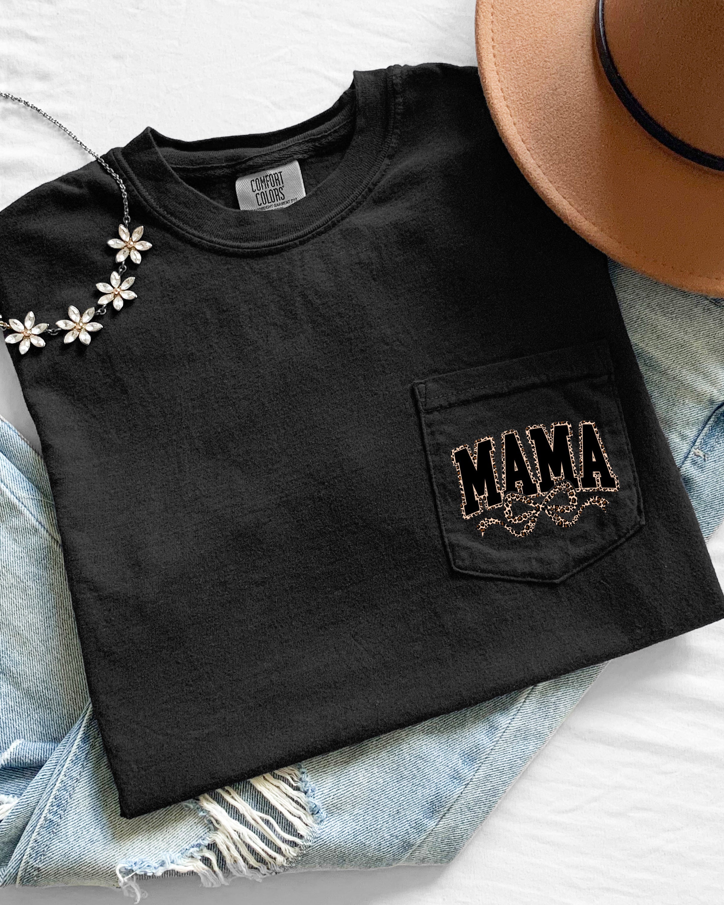 Mama Mother's day Mom Comfort Colors Pocket T Shirt (Leopard)