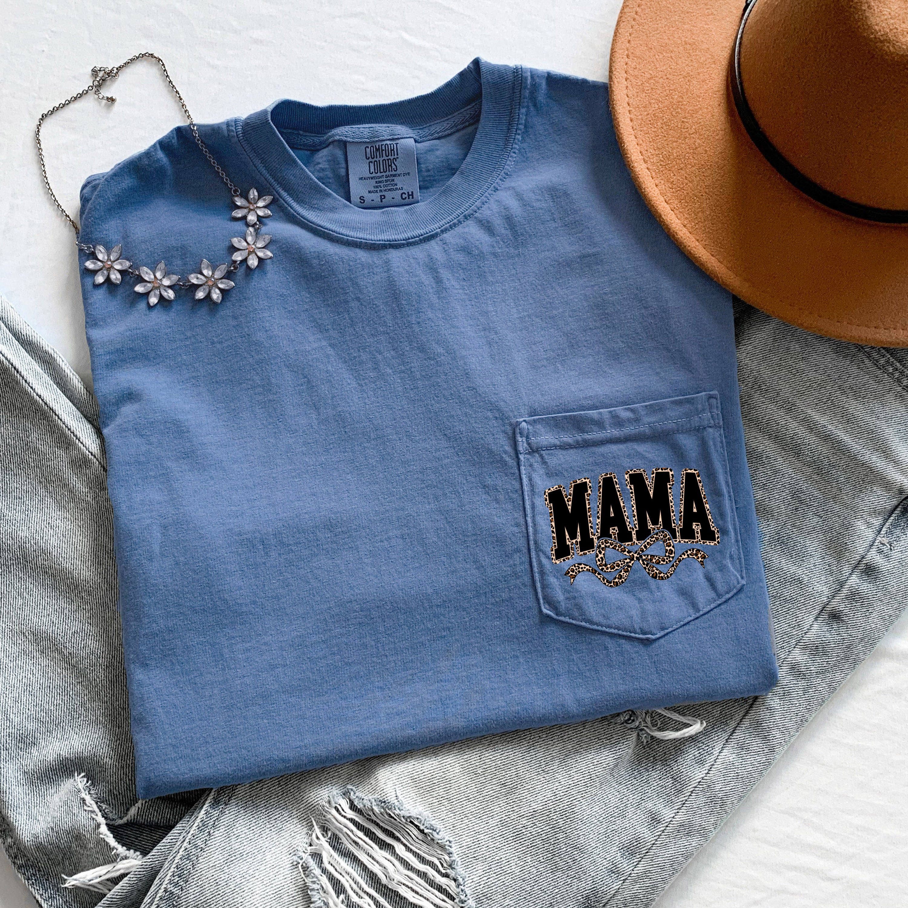 Mama Mother's day Mom Comfort Colors Pocket T Shirt (Leopard)