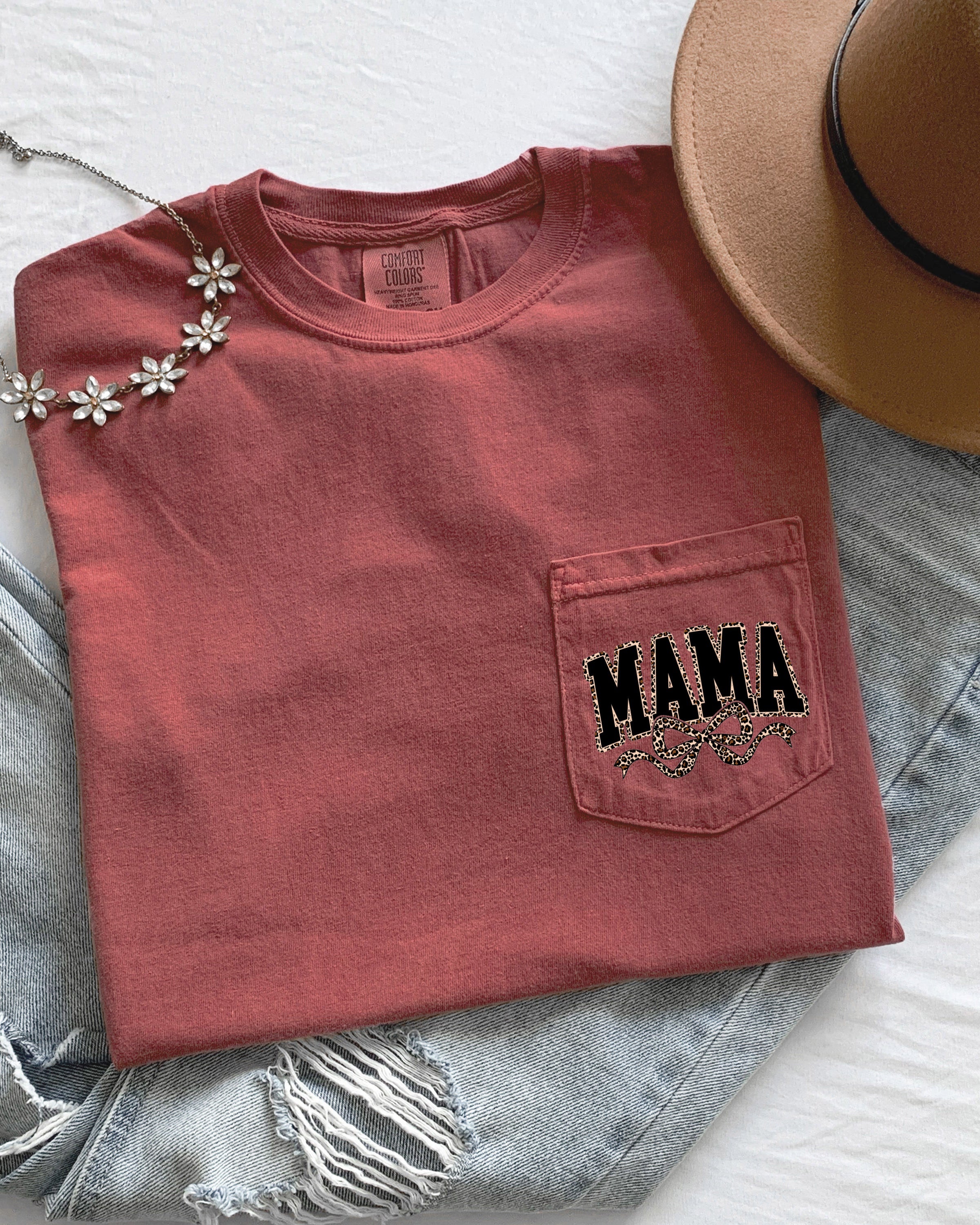 Mama Mother's day Mom Comfort Colors Pocket T Shirt (Leopard)