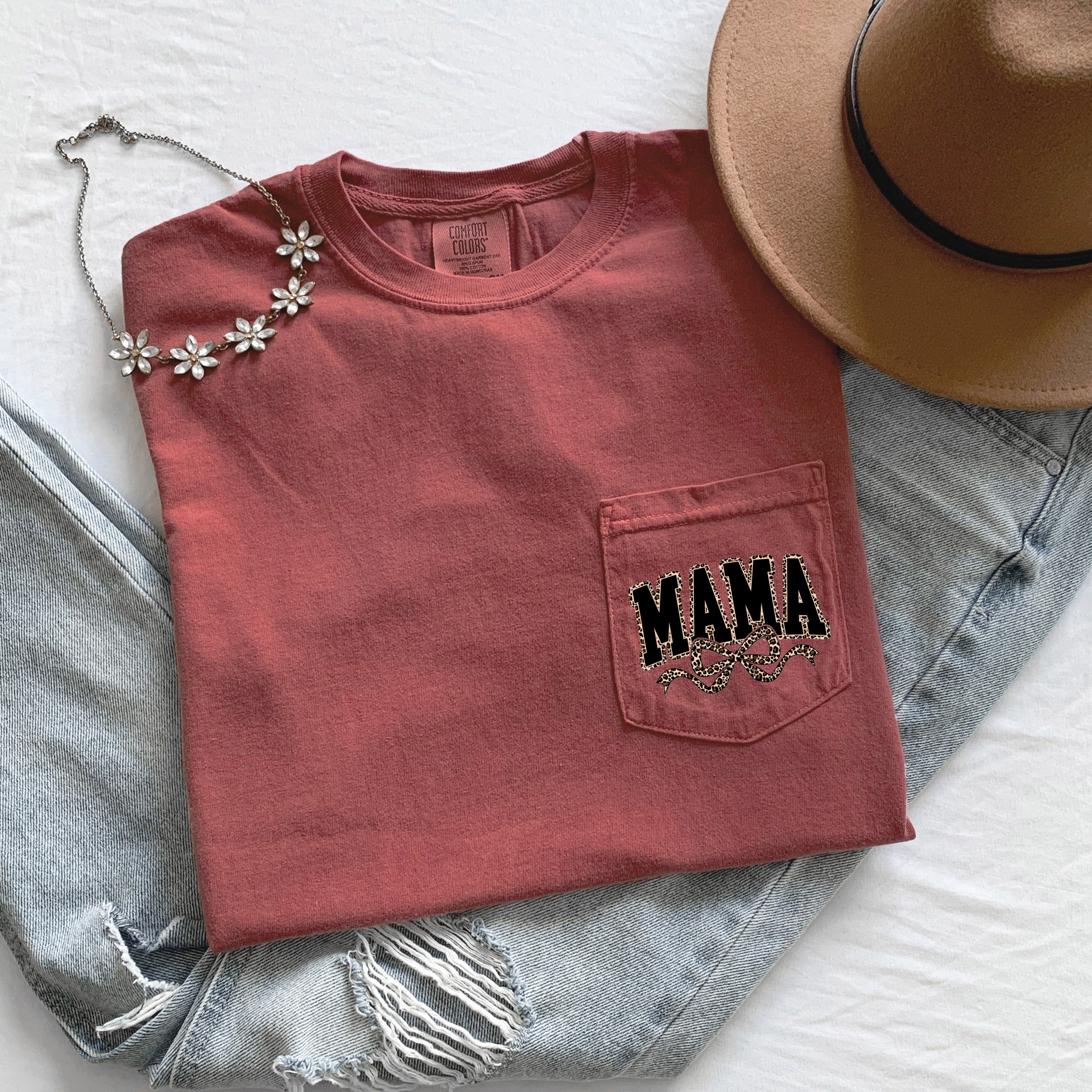 Mama Mother's day Mom Comfort Colors Pocket T Shirt (Leopard)