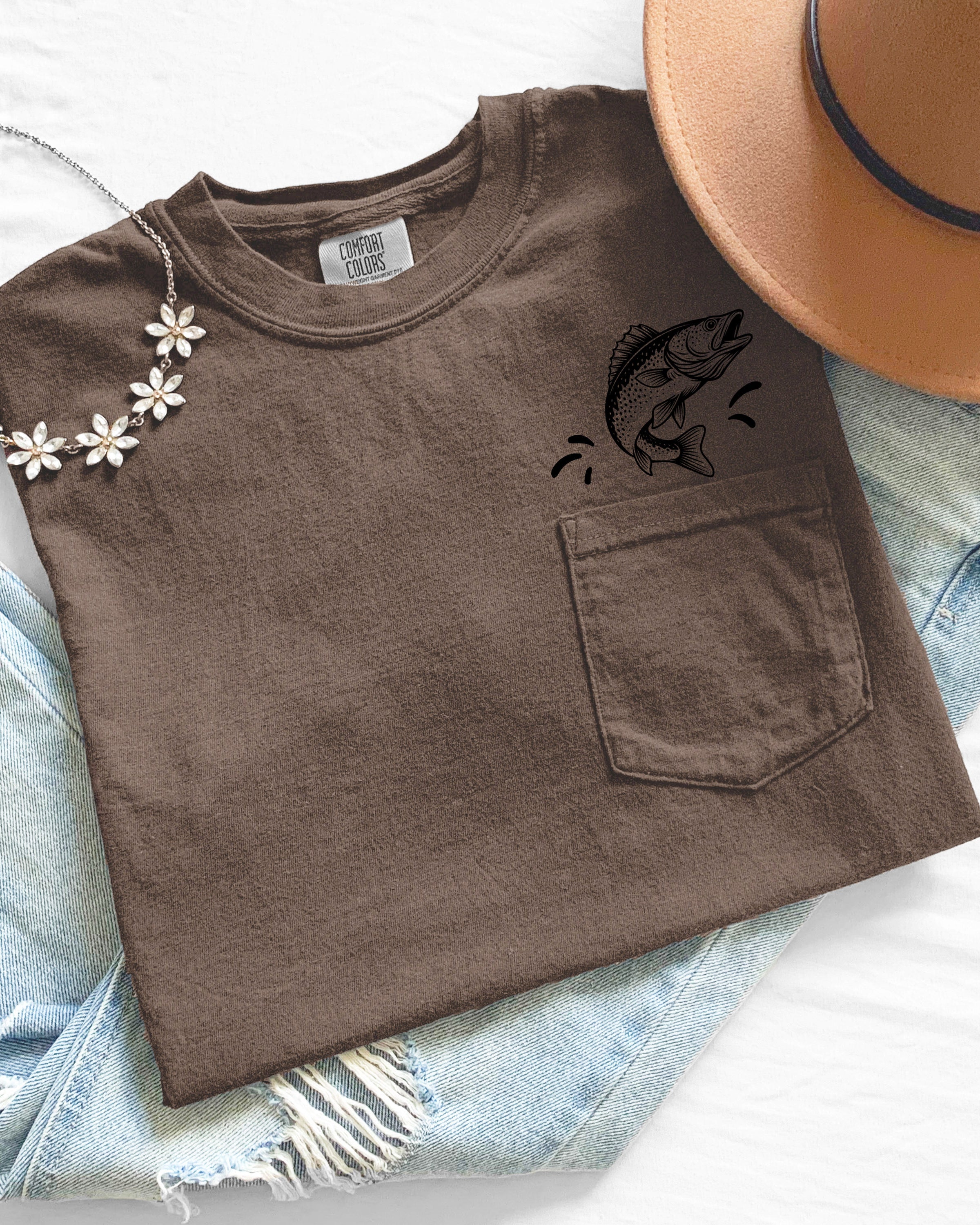 Walleye Fish Comfort Colors Pocket T Shirt (Dad gift)