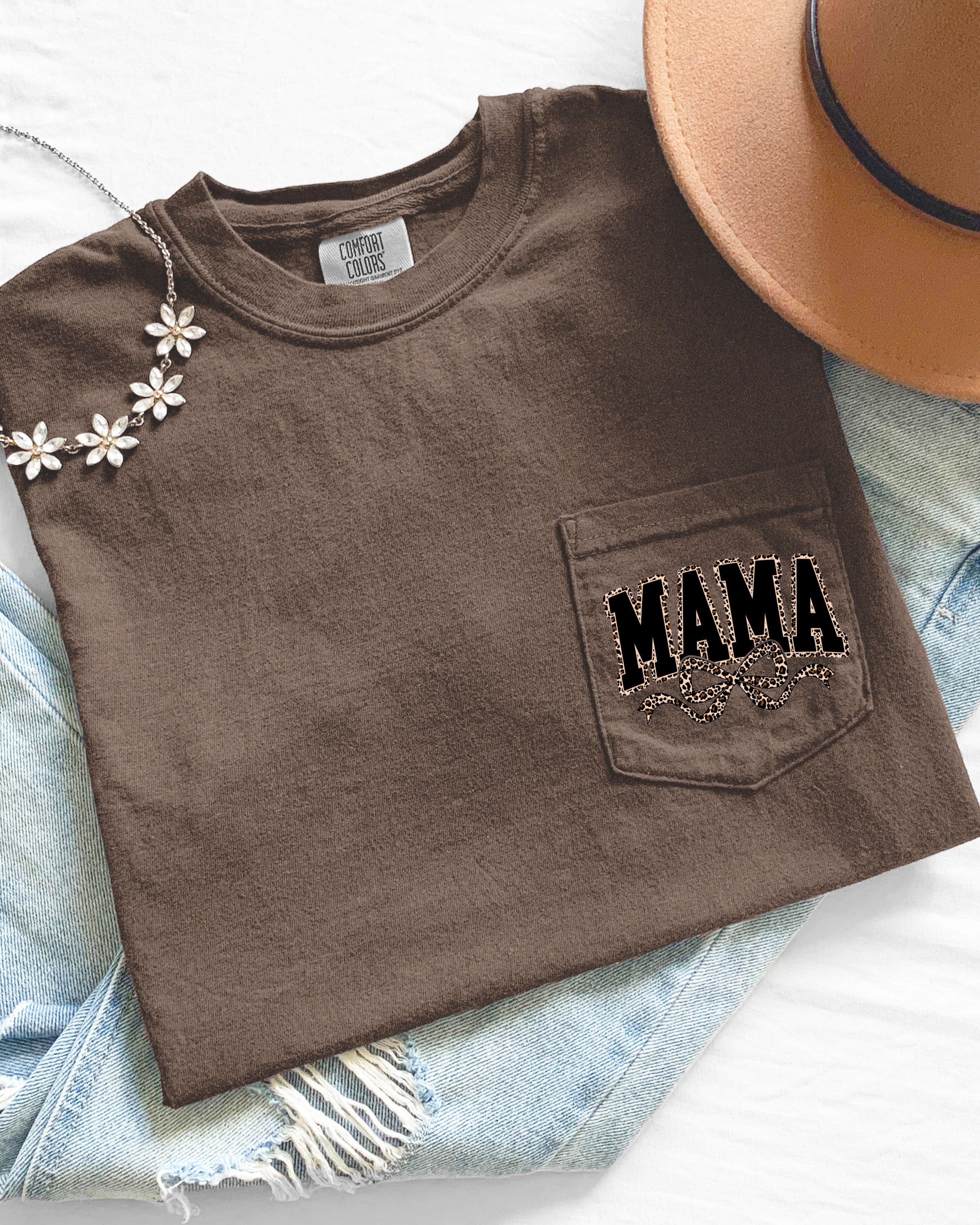 Mama Mother's day Mom Comfort Colors Pocket T Shirt (Leopard)