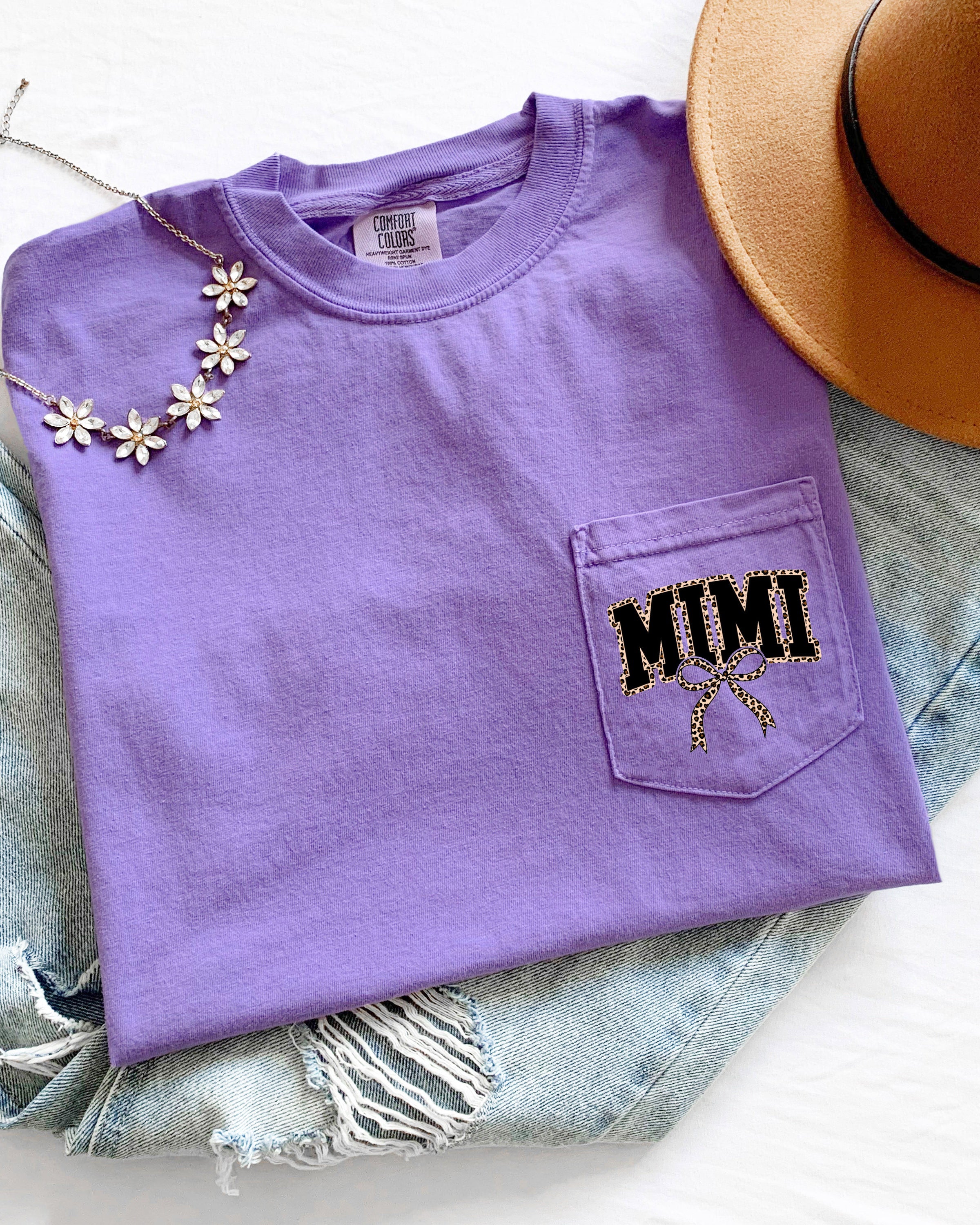 Mimi Mother's day Mom Comfort Colors Pocket T Shirt (Leopard)