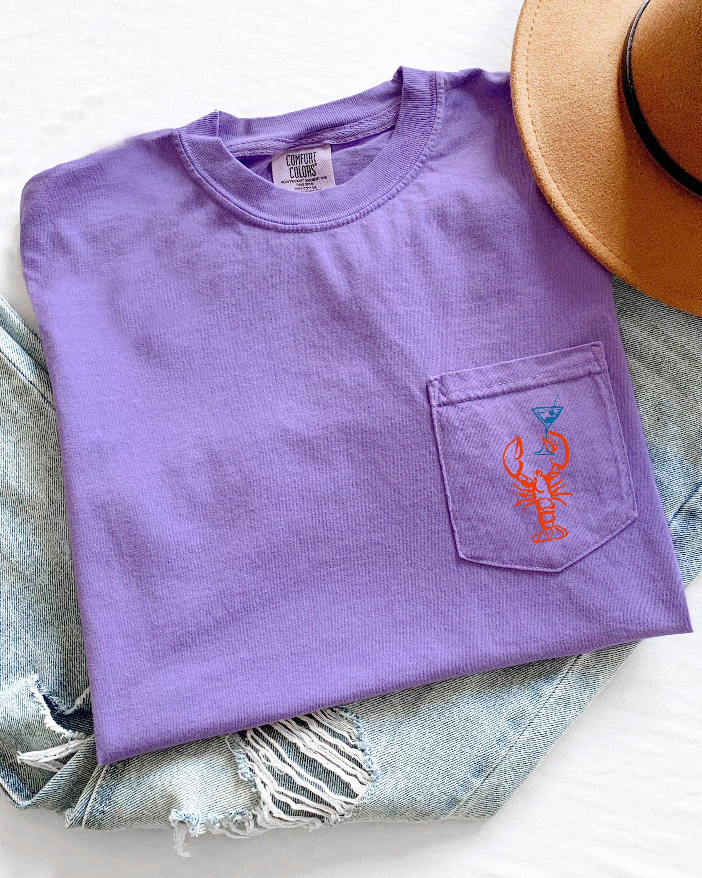 Lobsters Lake Beach Nature 100% cotton Comfort Colors Pocket T-Shirt – Outdoor