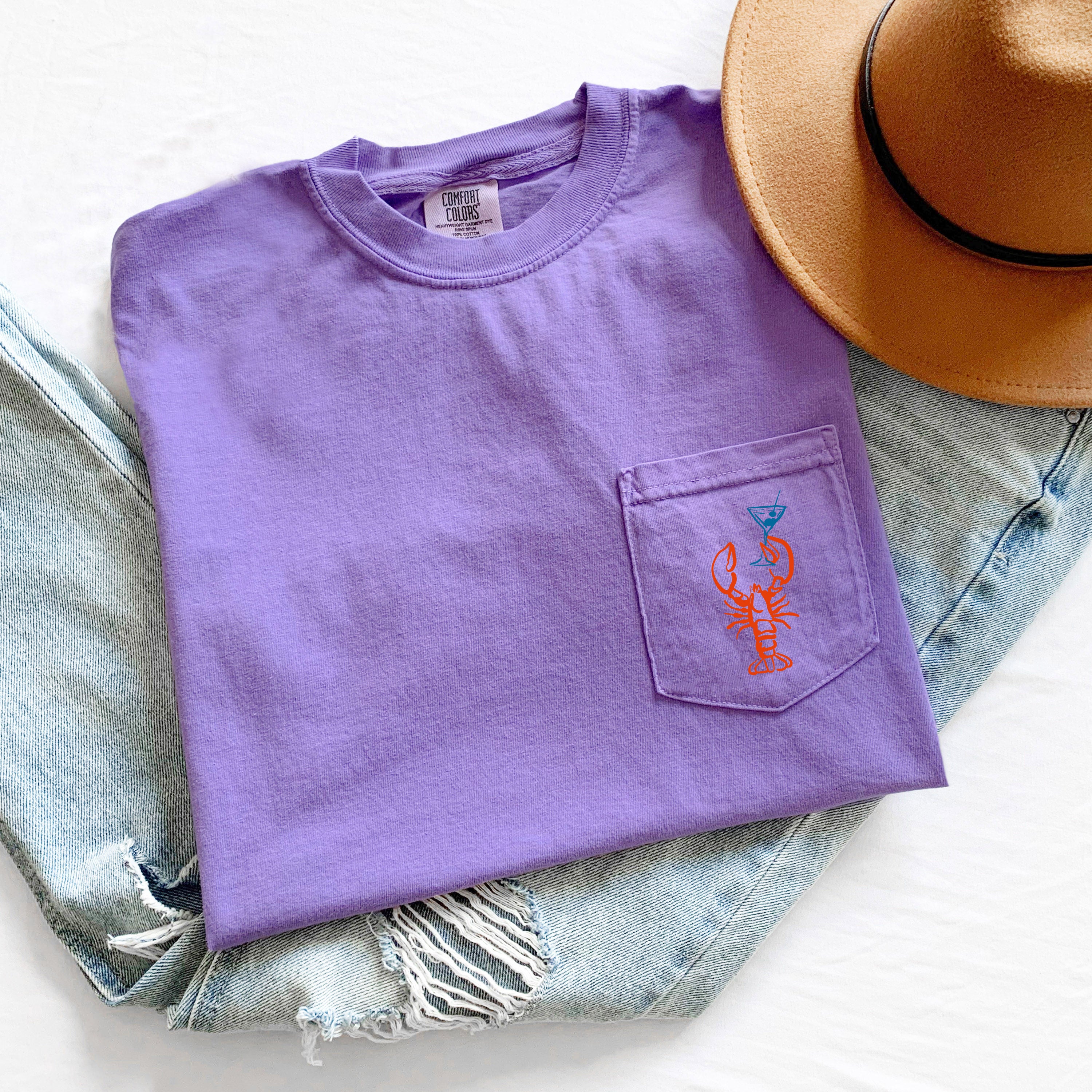 Lobsters Lake Beach Nature 100% cotton Comfort Colors Pocket T-Shirt – Outdoor