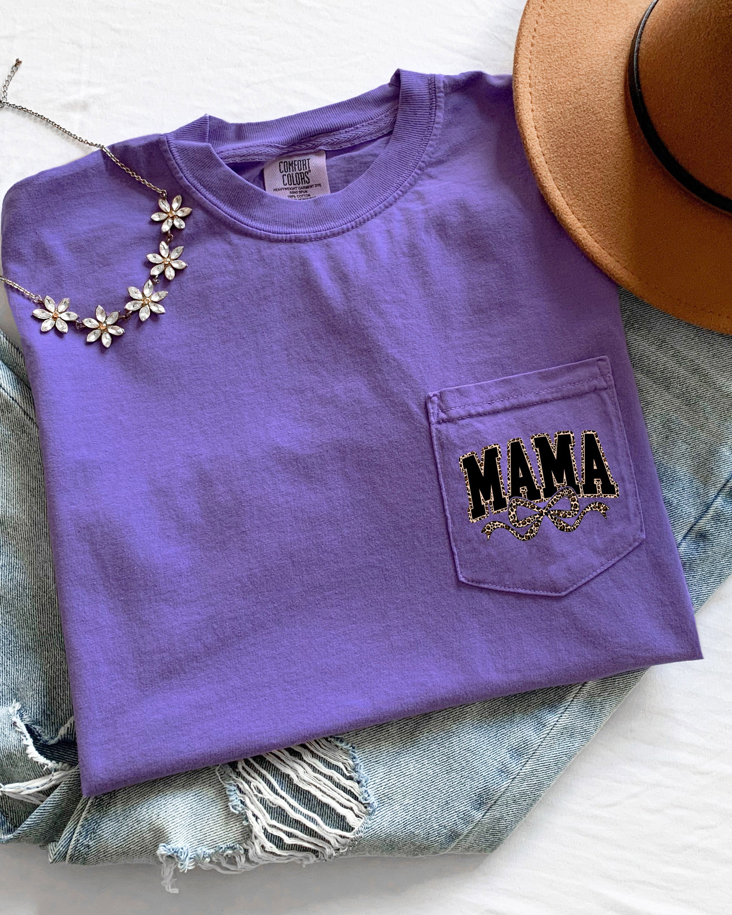 Mama Mother's day Mom Comfort Colors Pocket T Shirt (Leopard)