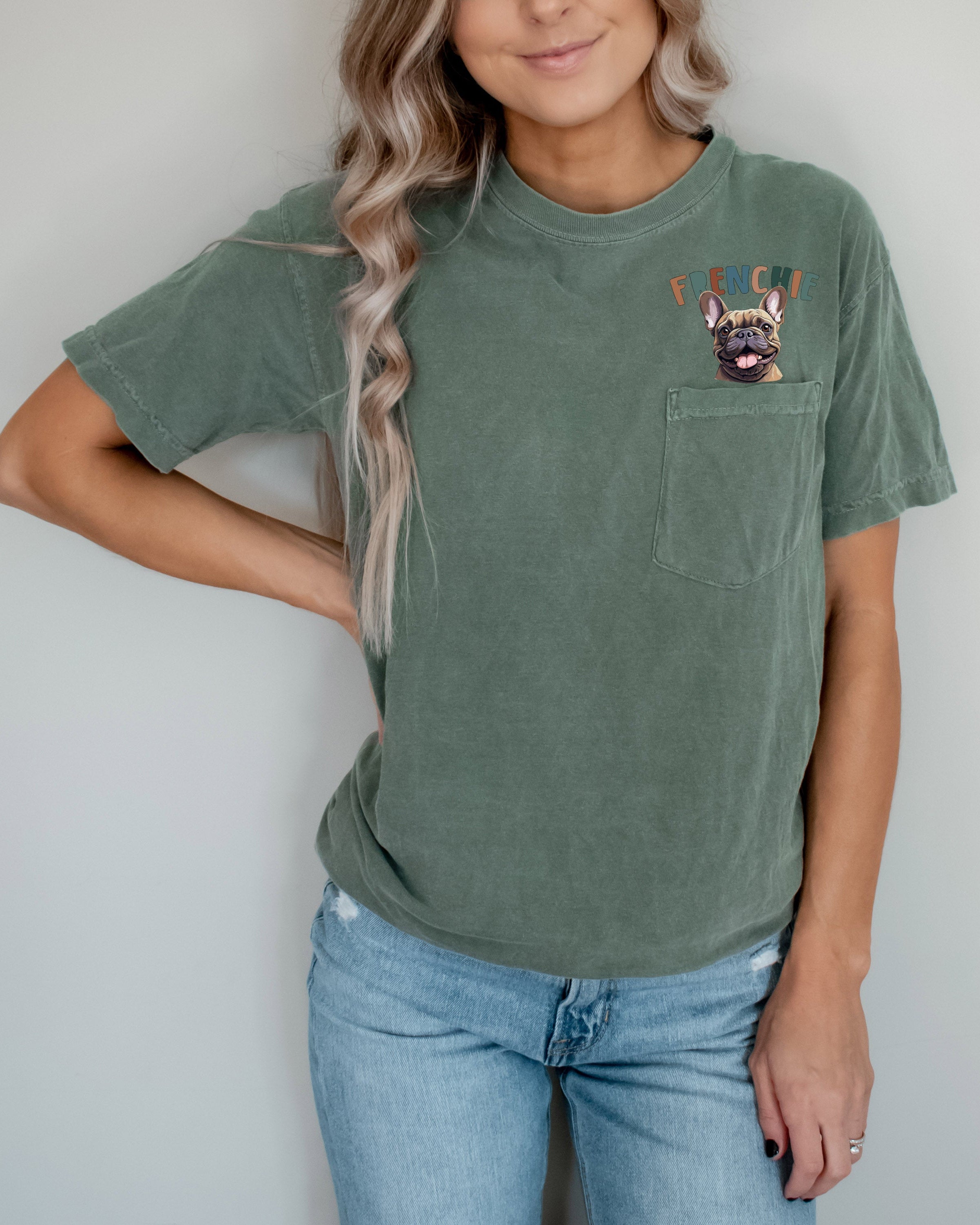 Frenchie French Bulldog Dog Comfort Colors Pocket T Shirt (Color)