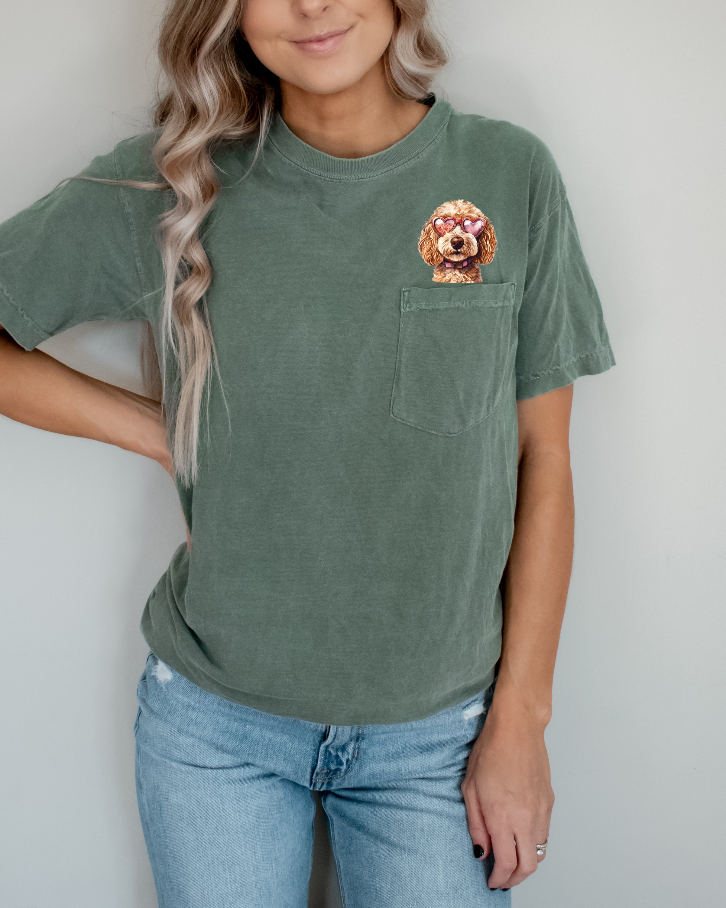 Golden Doodle Heart Glasses Dog Comfort Colors Pocket T Shirt