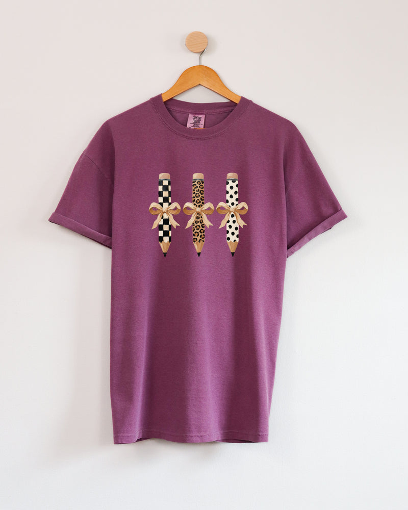 Teacher Pencils Plaid Dot Leopard Comfort Colors Garment-Dyed T-Shirt