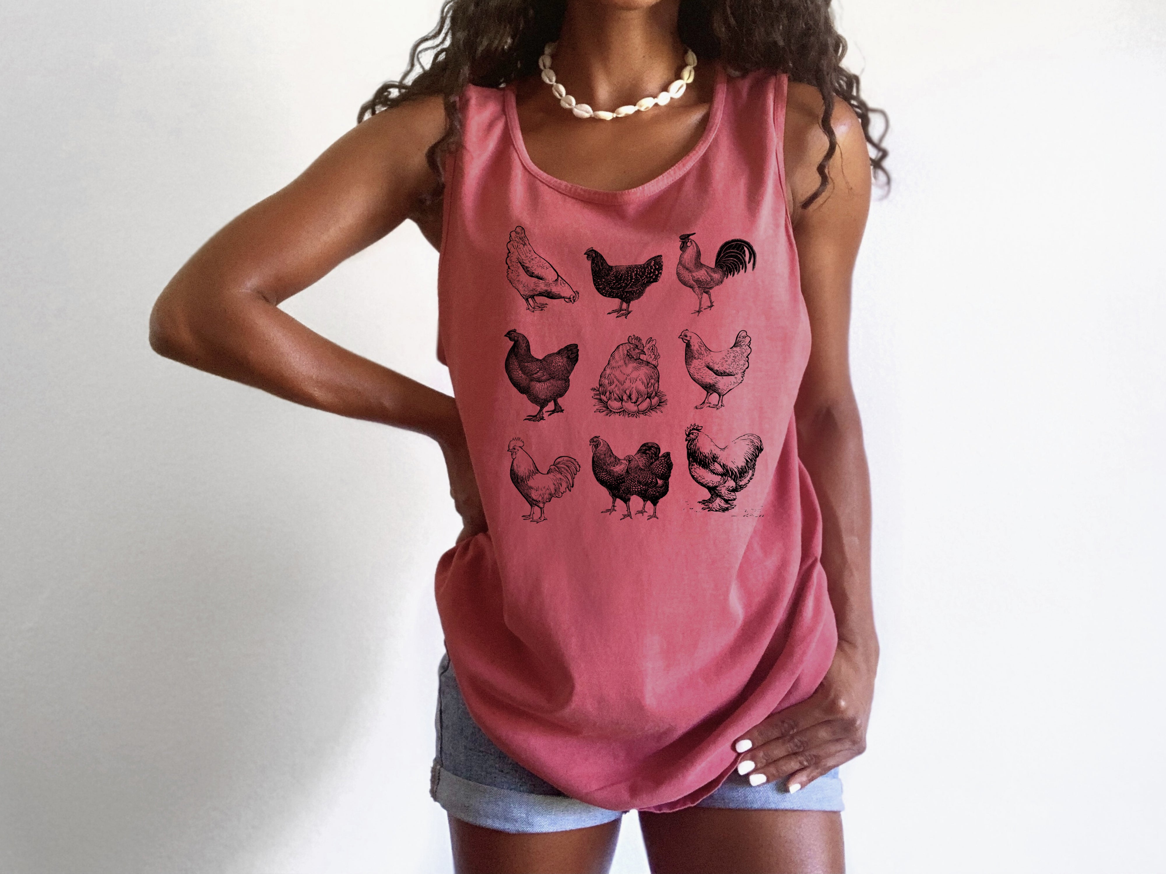 9 chickens Lake Beach Comfort Colors Tank Top – Mountain Hiking Camping Vacation Nature Graphic