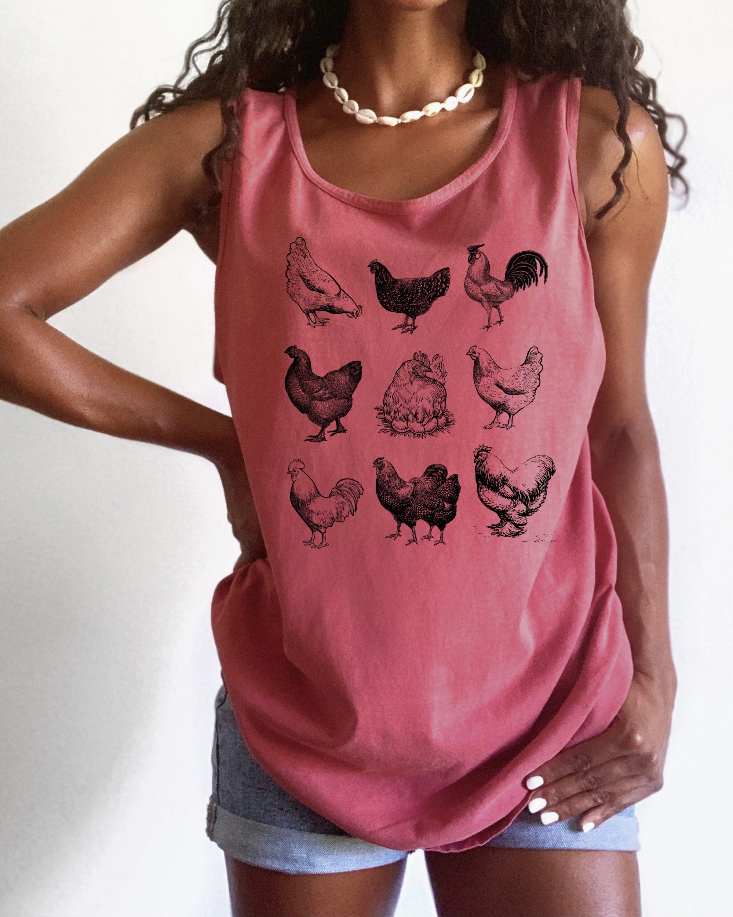 9 chickens Lake Beach Comfort Colors Tank Top – Mountain Hiking Camping Vacation Nature Graphic