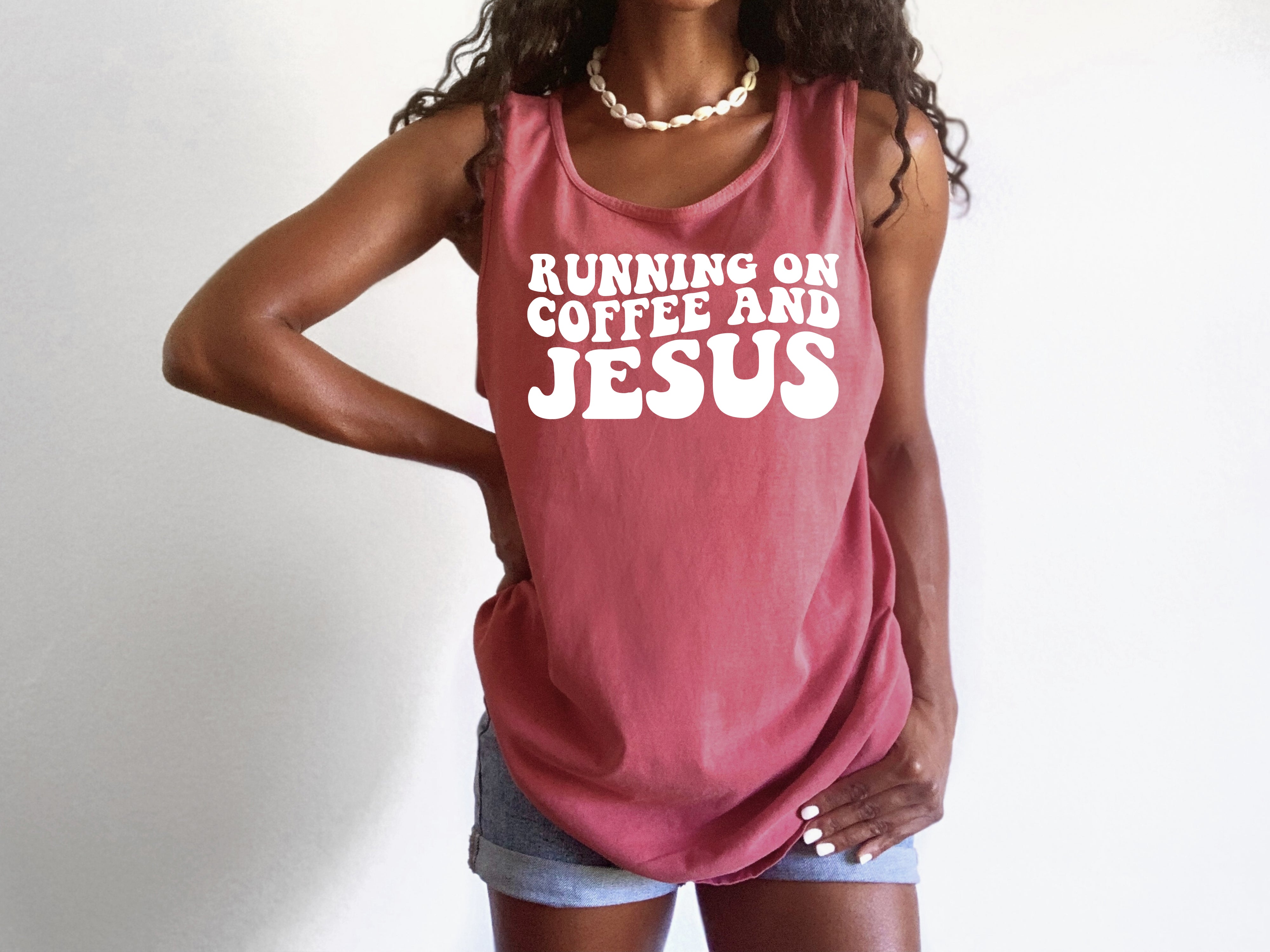 Running on Coffee and Jesus Comfort Colors Tank Top (Groovy)