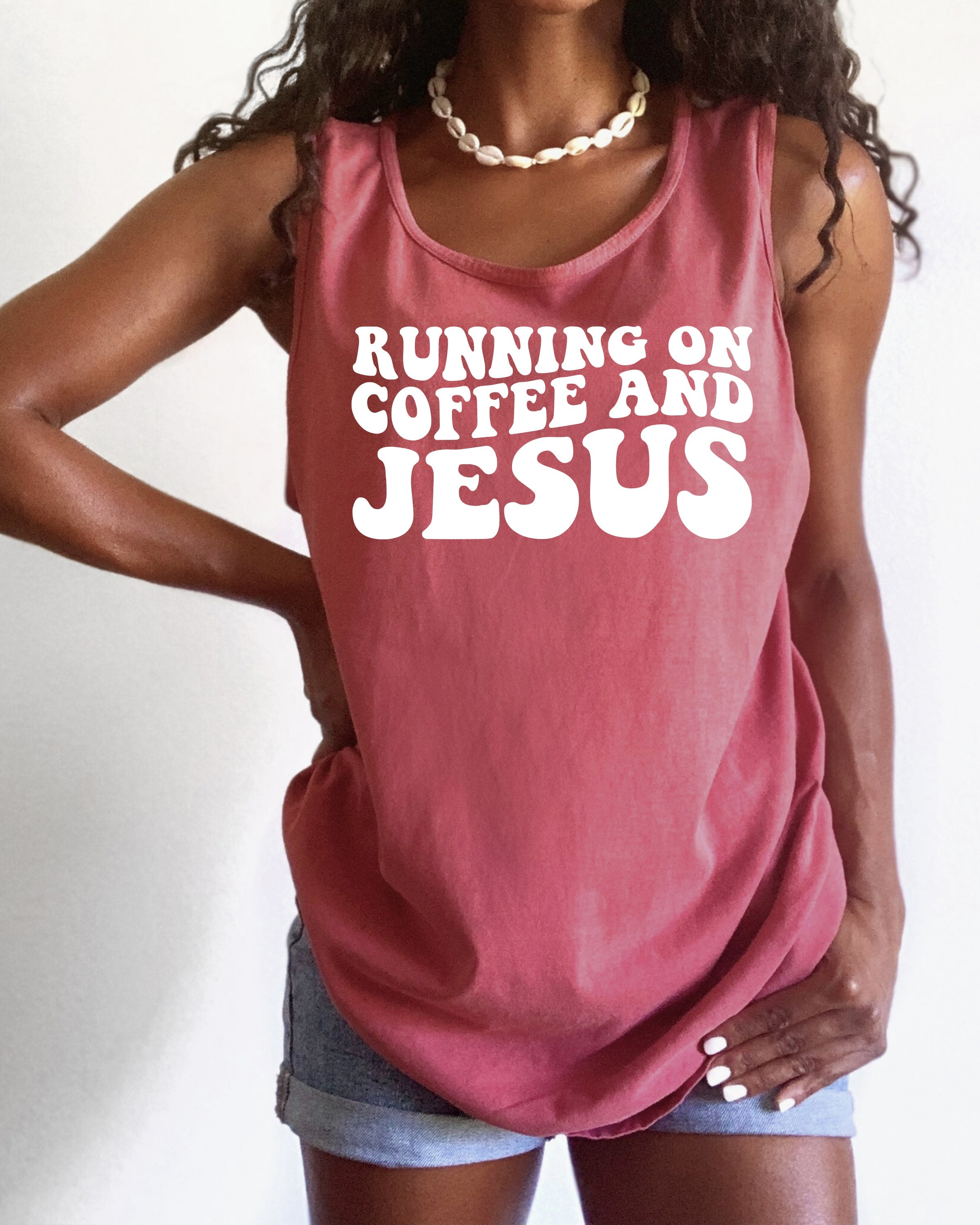 Running on Coffee and Jesus Comfort Colors Tank Top (Groovy)