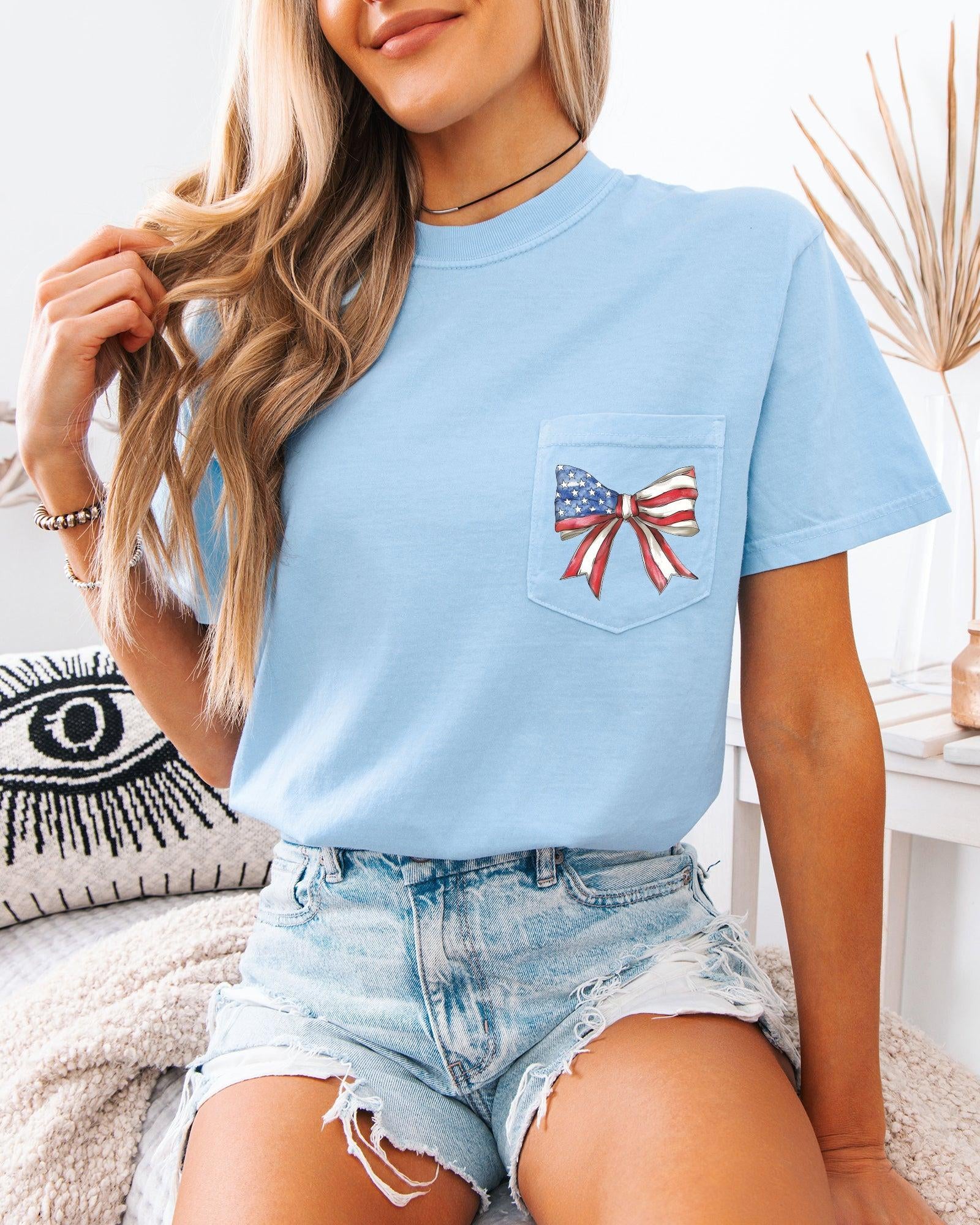 America Flag USA Ribbon Color Comfort Colors Pocket T Shirt | Independent day, Memorial's day