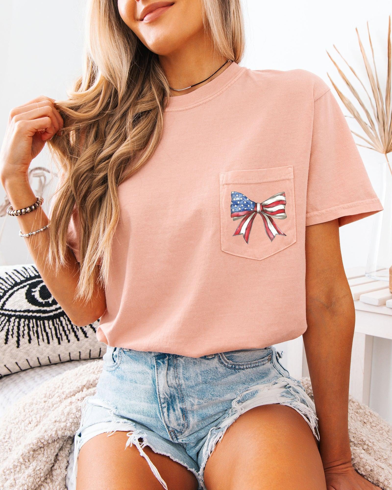 America Flag USA Ribbon Color Comfort Colors Pocket T Shirt | Independent day, Memorial's day
