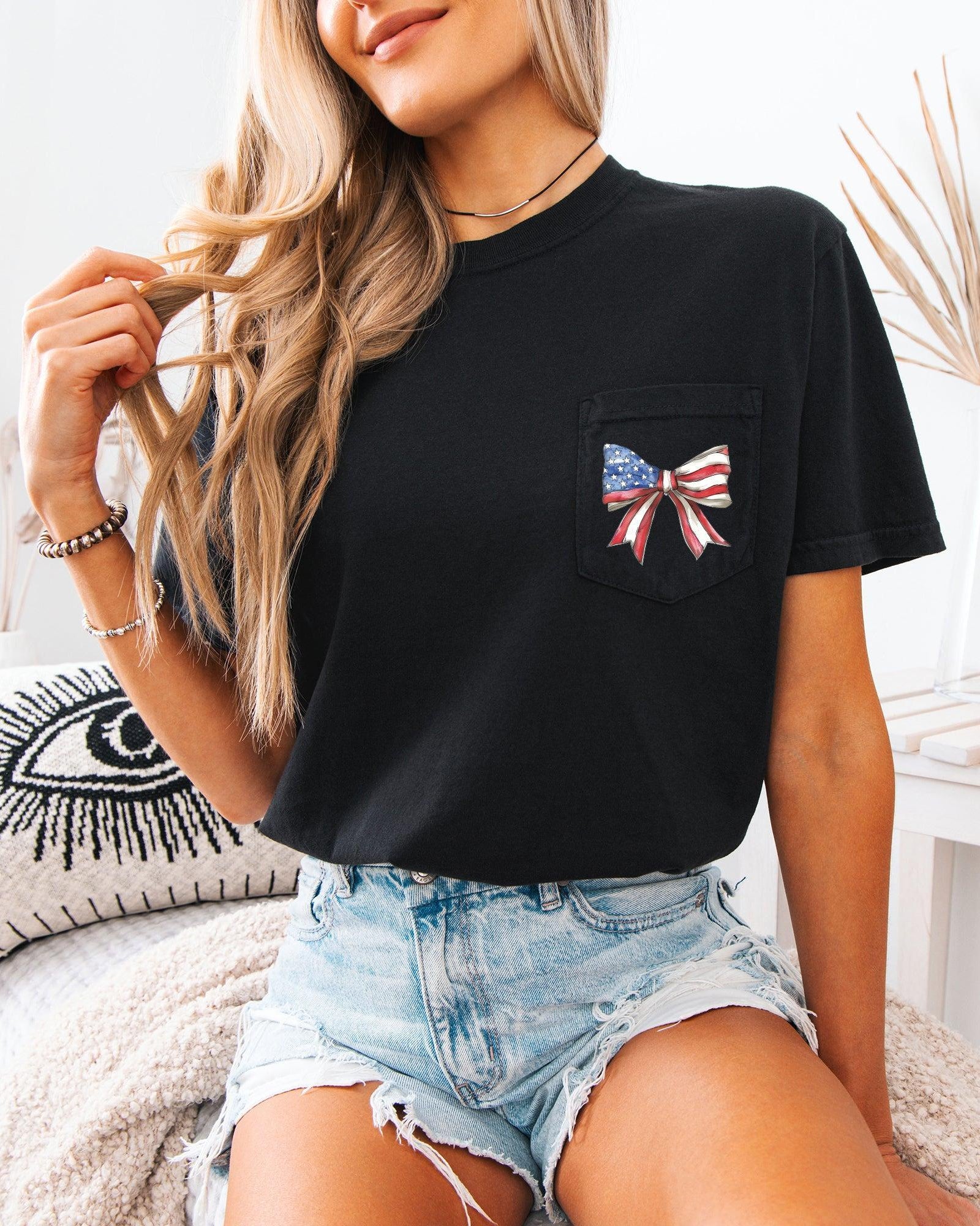 America Flag USA Ribbon Color Comfort Colors Pocket T Shirt | Independent day, Memorial's day