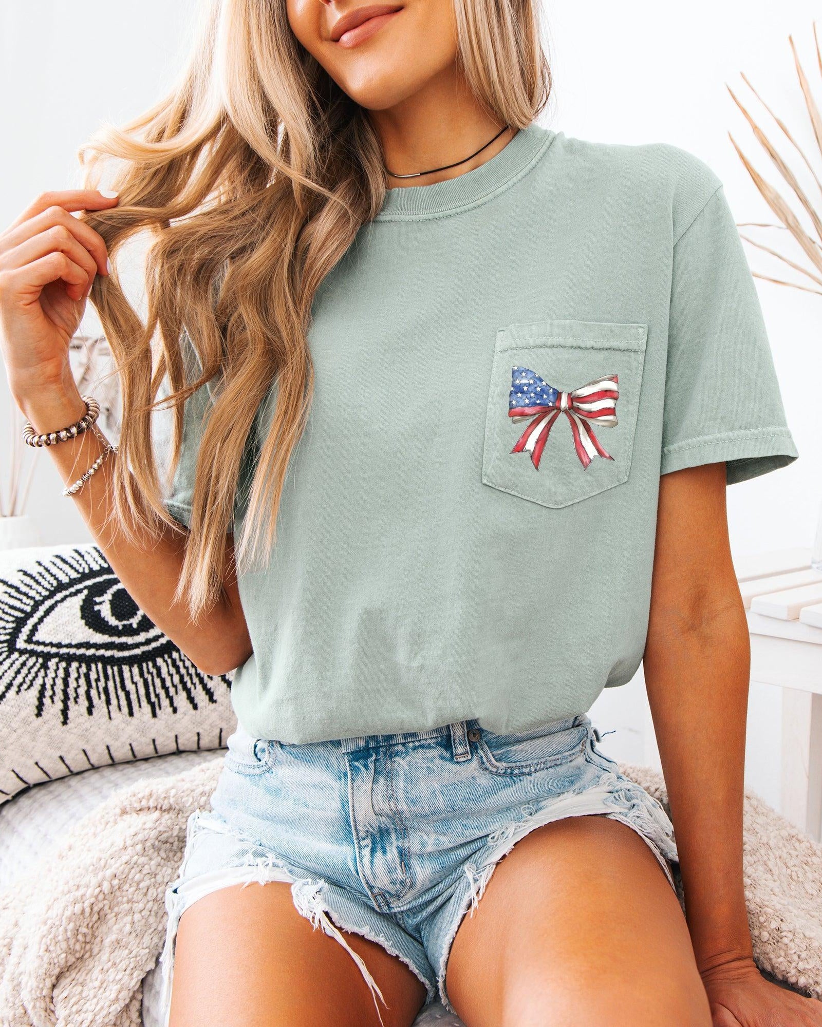America Flag USA Ribbon Color Comfort Colors Pocket T Shirt | Independent day, Memorial's day