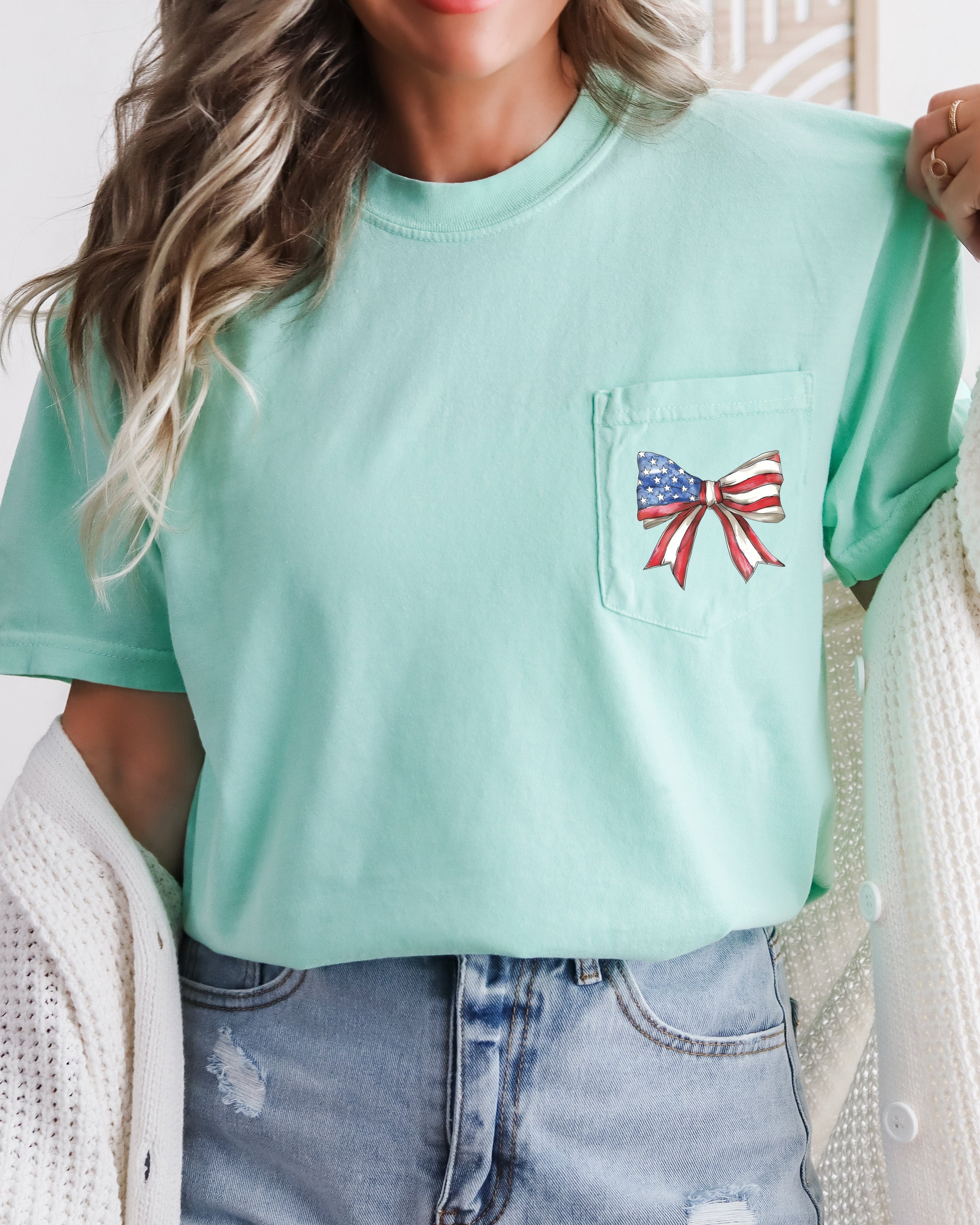 America Flag USA Ribbon Color Comfort Colors Pocket T Shirt | Independent day, Memorial's day