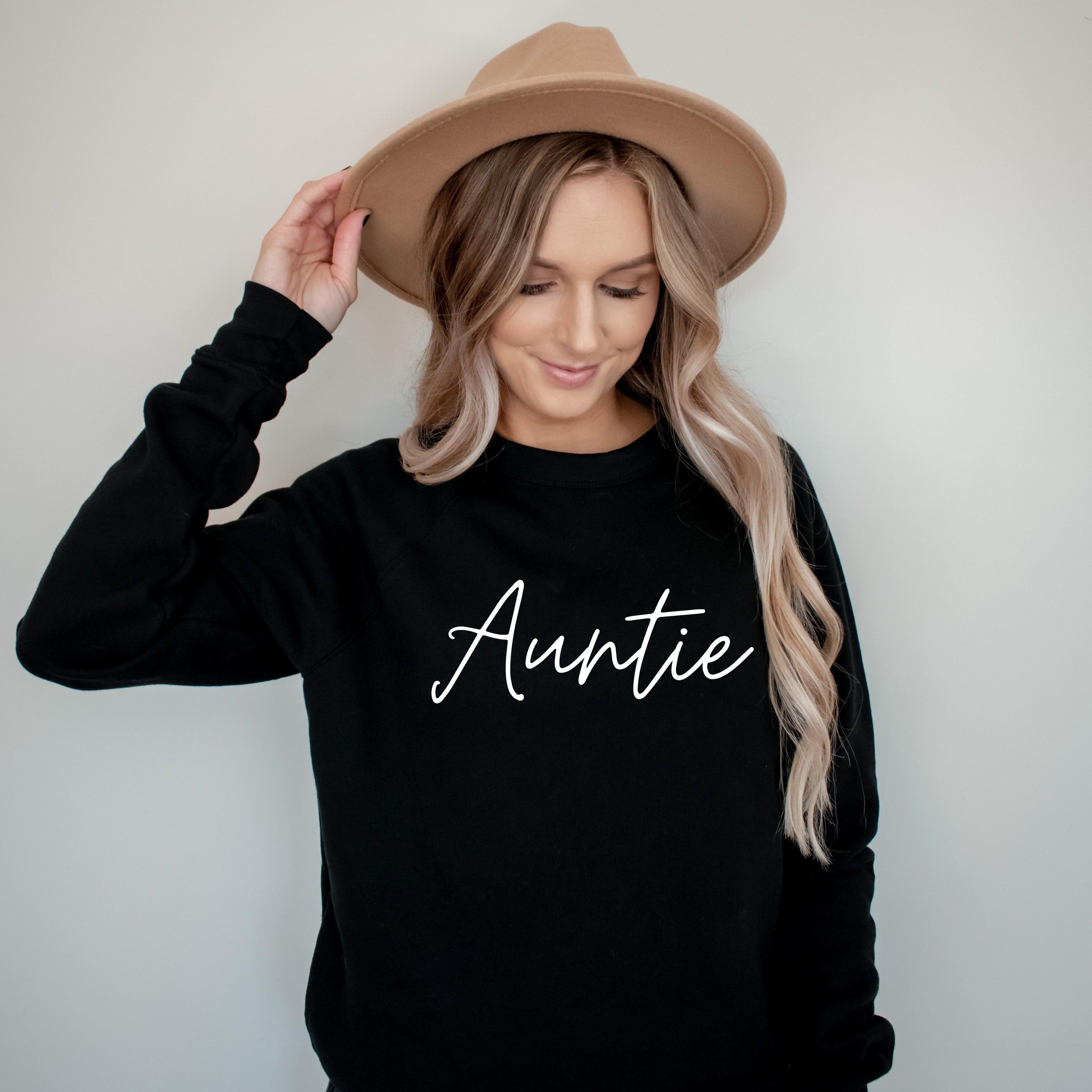 Auntie Drop Shoulder Sponge Fleece Crewneck Sweatshirt (Cursive)