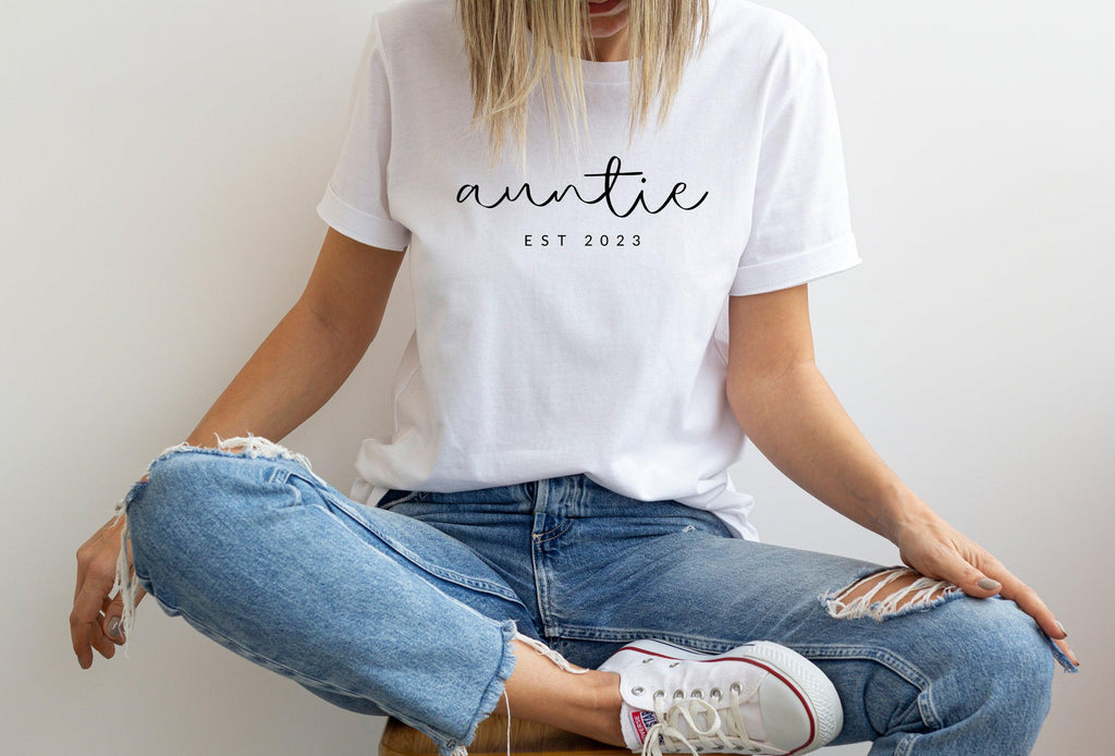 Auntie Est year Personalization Classic Soft Short Sleeve Shirt (Cursive)