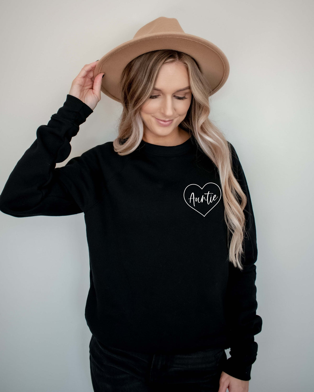Auntie Heart Around Drop Shoulder Sponge Fleece Crewneck Sweatshirt