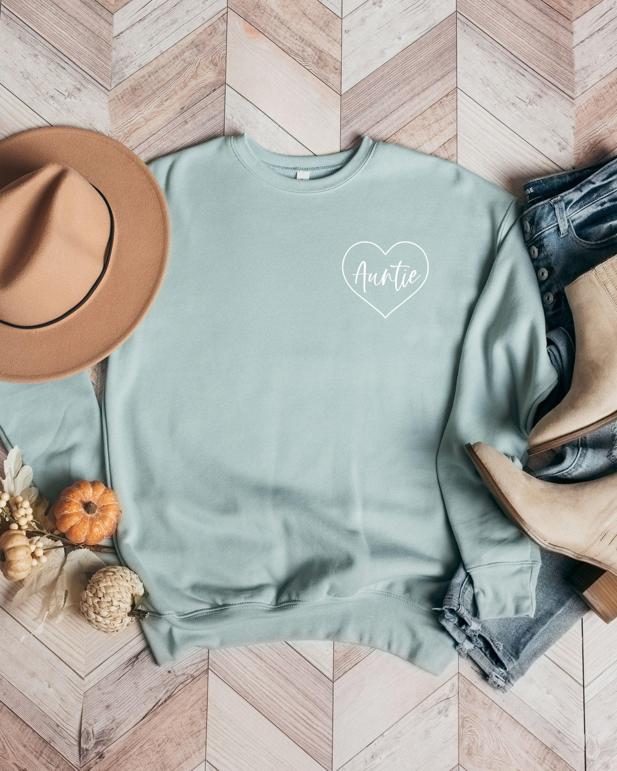 Auntie Heart Around Drop Shoulder Sponge Fleece Crewneck Sweatshirt