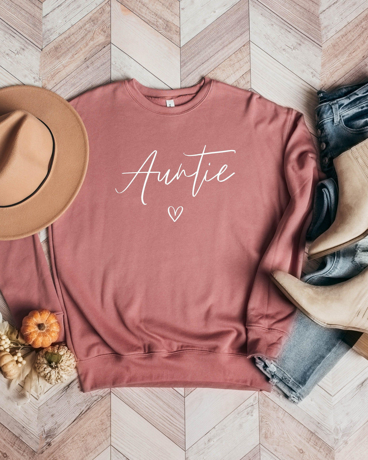 Auntie Heart Underneath Drop Shoulder Sponge Fleece Crewneck Sweatshirt