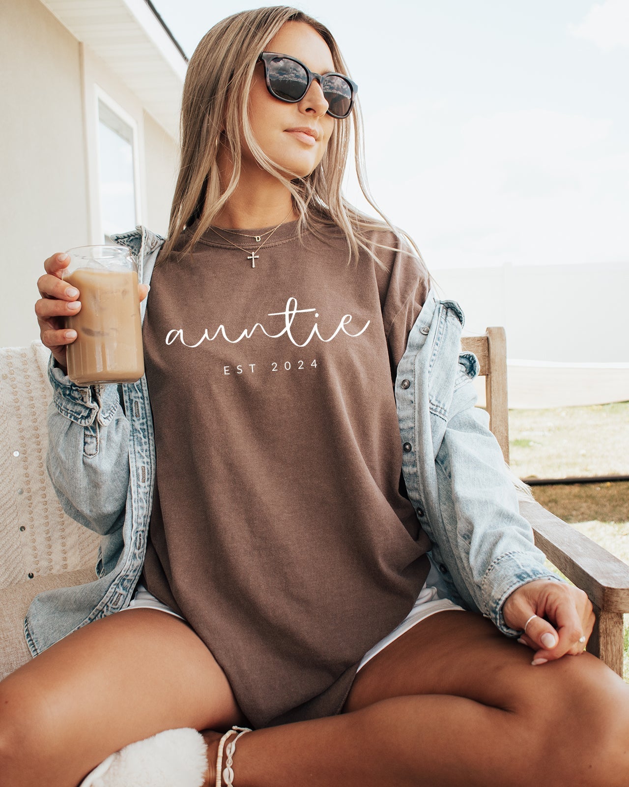 Auntie Personalized Est Year Comfort Colors Graphic Tees (Cursive)