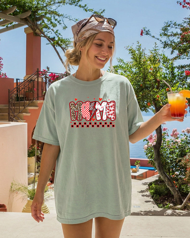 Mama Leopard Checkered Comfort Colors T Shirt