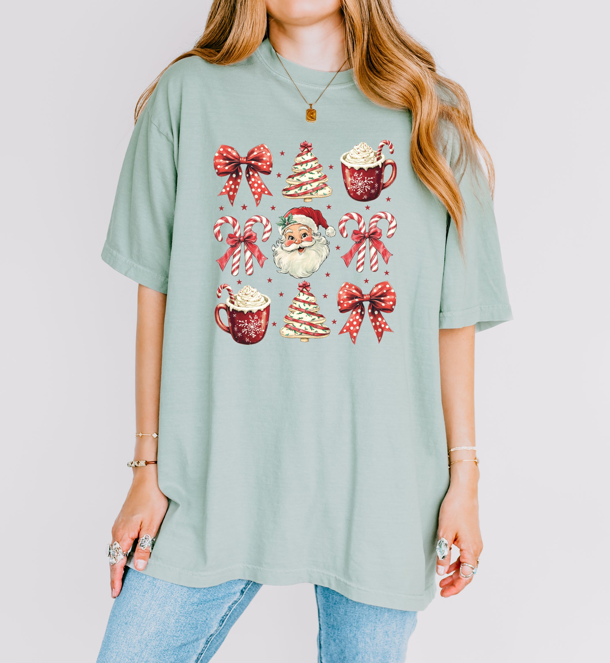 Christmas Tree Santa Hot Chocolate Christmas fall winter Comfort Colors Garment Dyed T Shirt