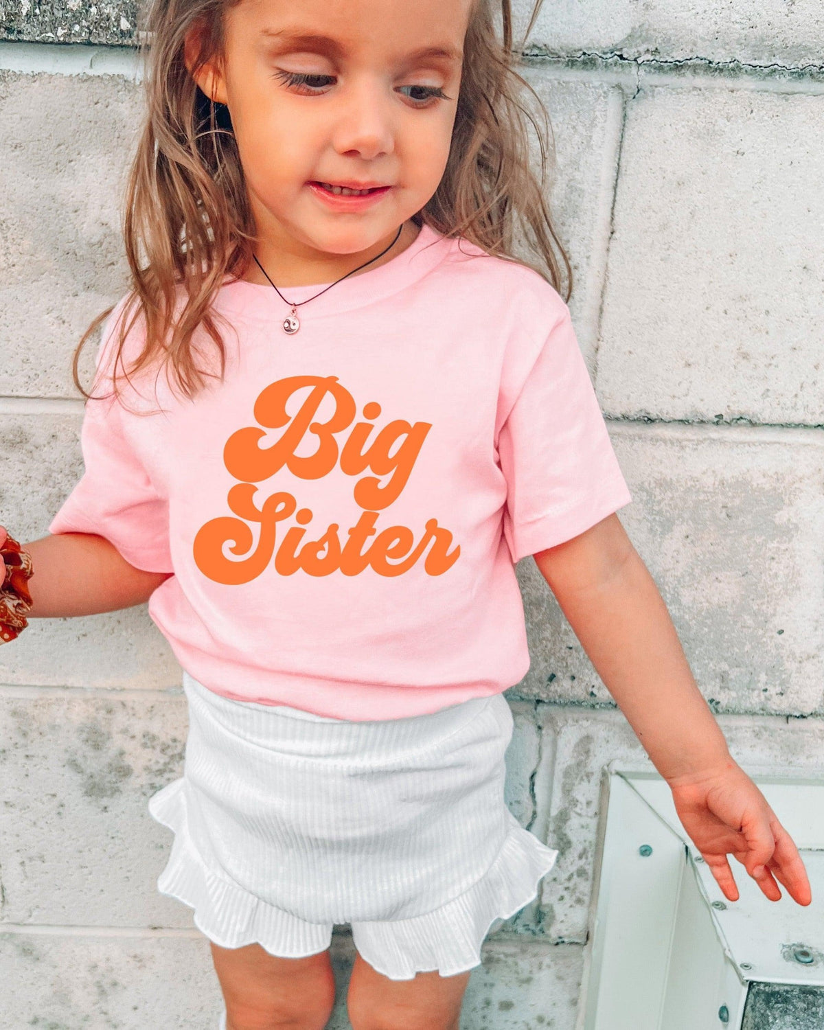 Big Sister Baby And Toddler Sibling T Shirt (Groovy Orange)
