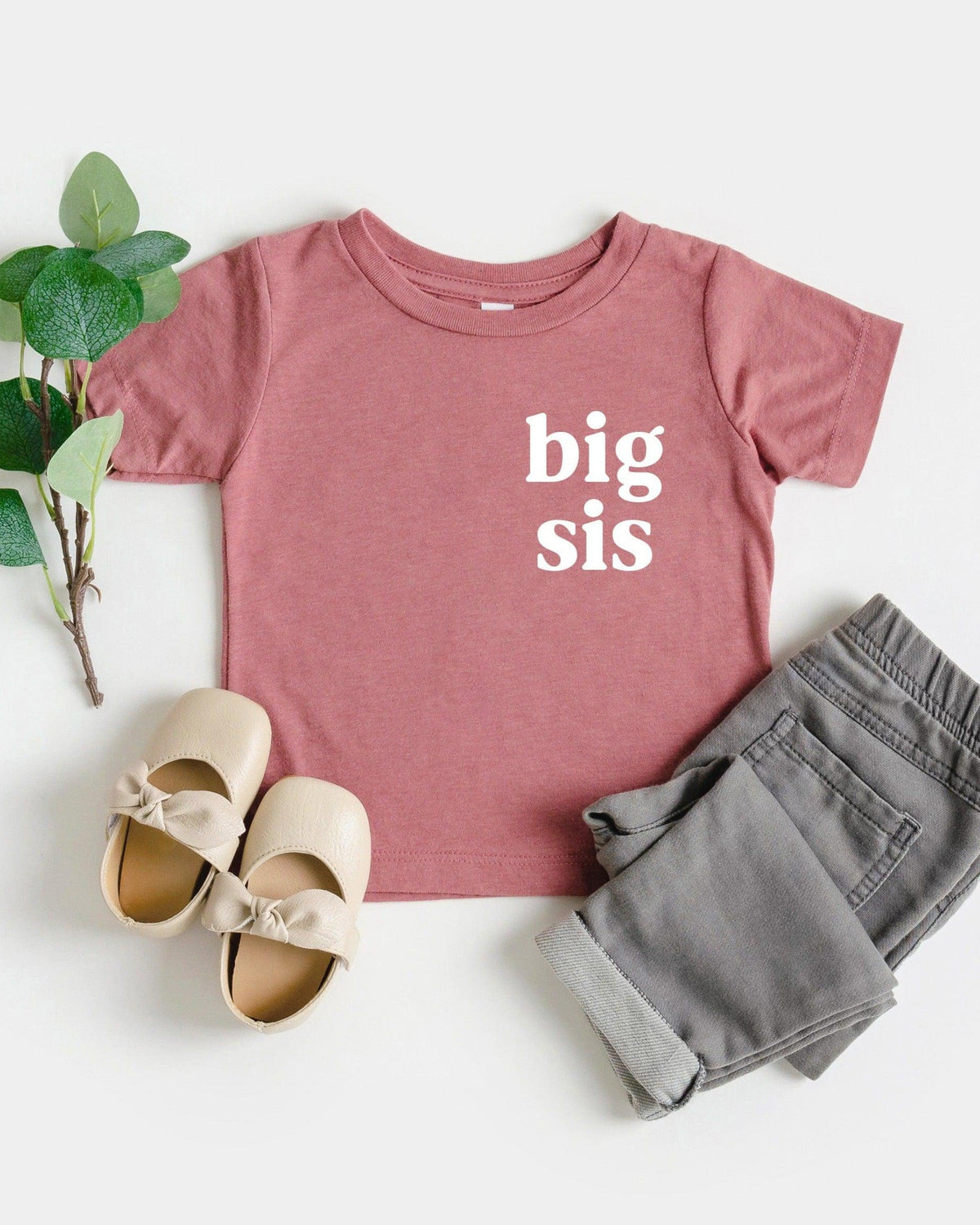 Big sis Baby and Toddler T-Shirt | Big sister Pregnancy announcement Sibling Shirt (Serif Left Chest)