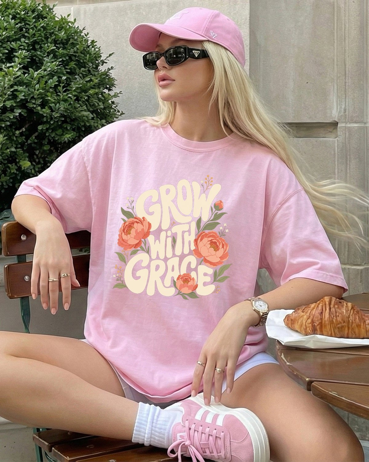 Grow With Grace Christian Flower Comfort Colors T-Shirt, Jesus Bible Gift