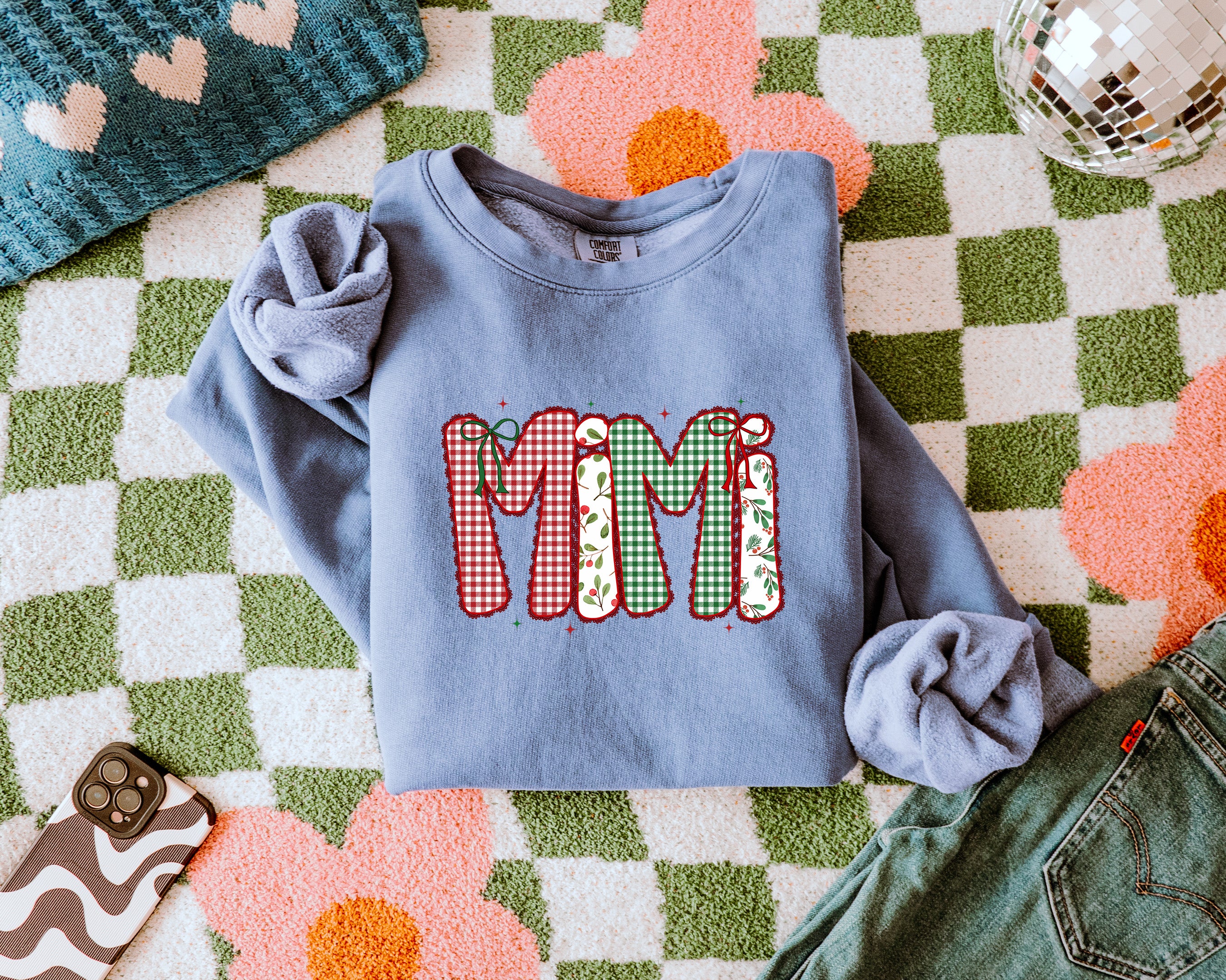 Mimi Christmas Theme Grandma Garment Dyed Comfort Colors Sweatshirt