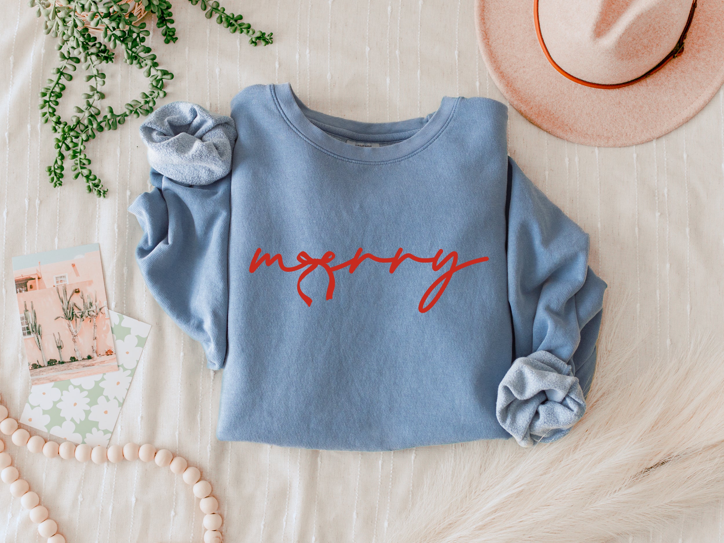 Merry Red Ribbon Christmas Merry Christmas Holiday Winter Fall Inspirational Garment Dyed Comfort Colors Sweatshirt