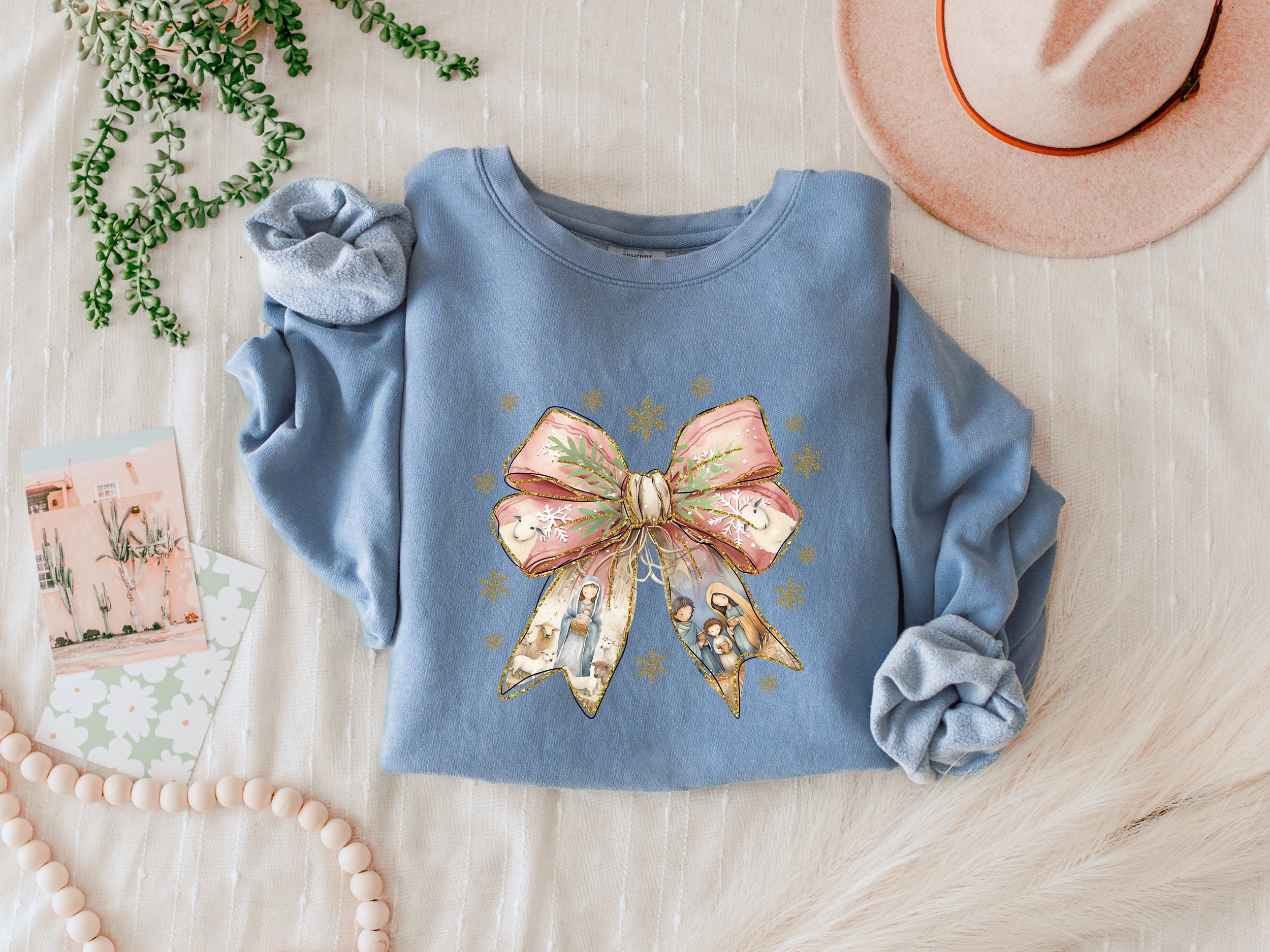 Christmas Ribbon Christian inspirational Garment Dyed Comfort Colors Sweatshirt