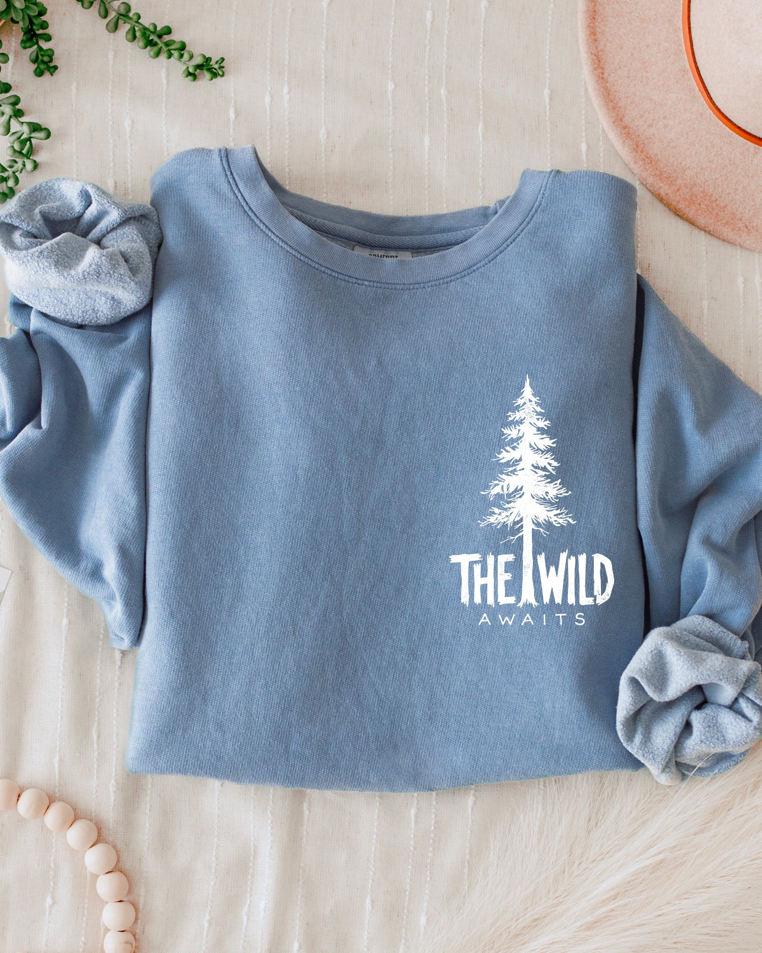 The Wild Awaits Mountain Nature Comfort Colors Garment-Dyed 100% Cotton Lightweight Sweatshirt – Camping & Hiking Outdoor Graphic
