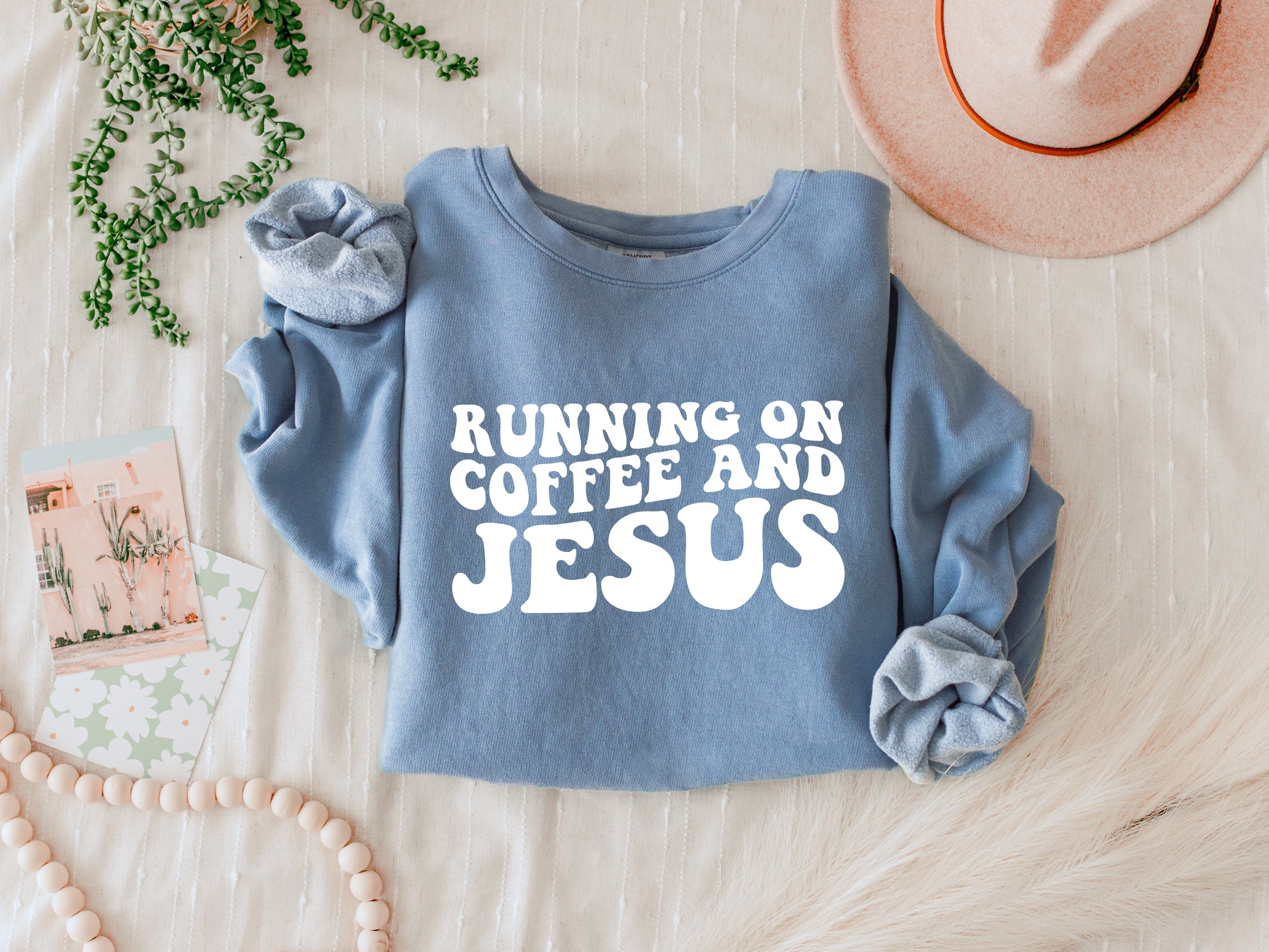 Running on Coffee and Jesus Christian Garment Dyed Comfort Colors Sweatshirt