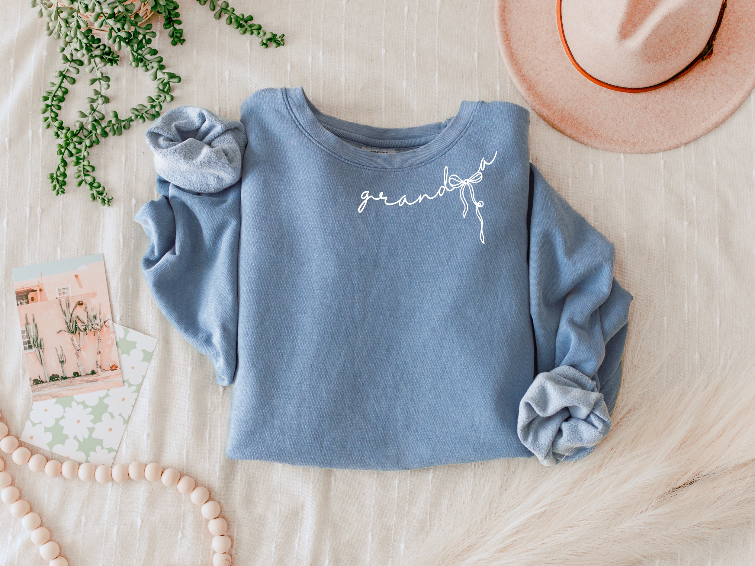 Grandma Ribbon Garment Dyed Comfort Colors Sweatshirt (neck around)