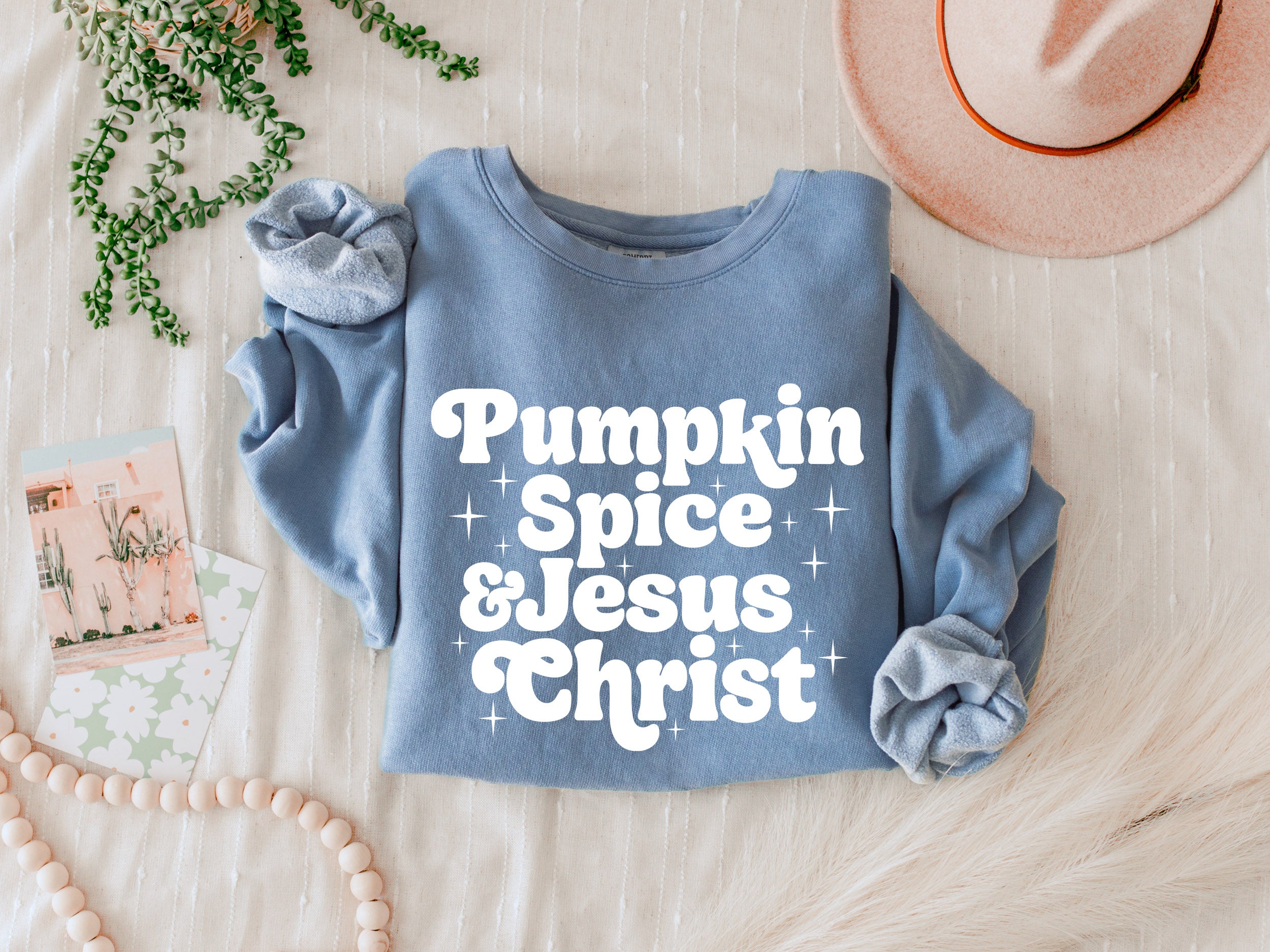 Pumpkin Spice and Jesus Thanksgiving day Fall Inspirational Christian Garment Dyed Comfort Colors Sweatshirt