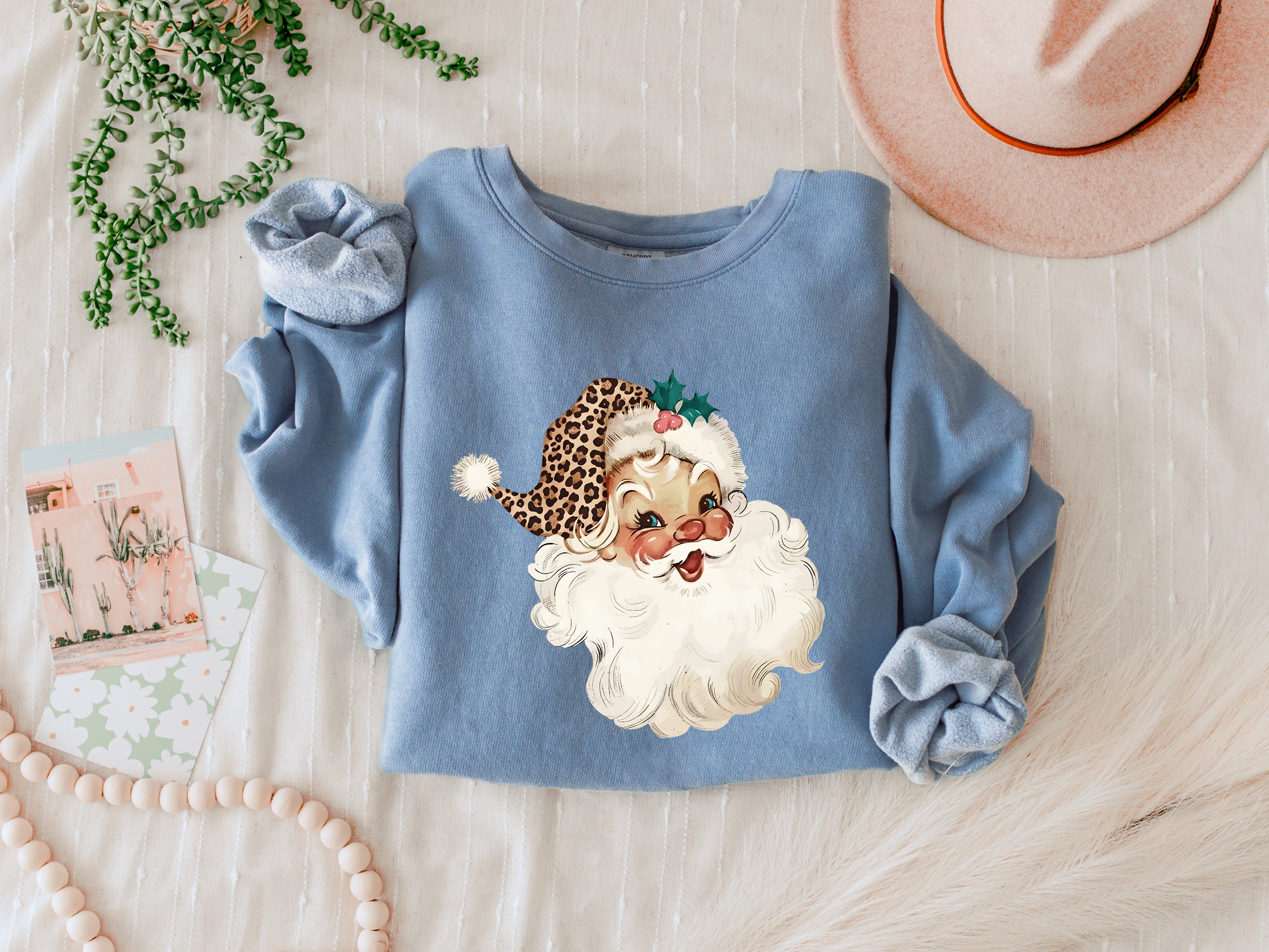 Leopard Santa Merry Christmas Holiday Winter Fall Inspirational Garment Dyed Comfort Colors Sweatshirt
