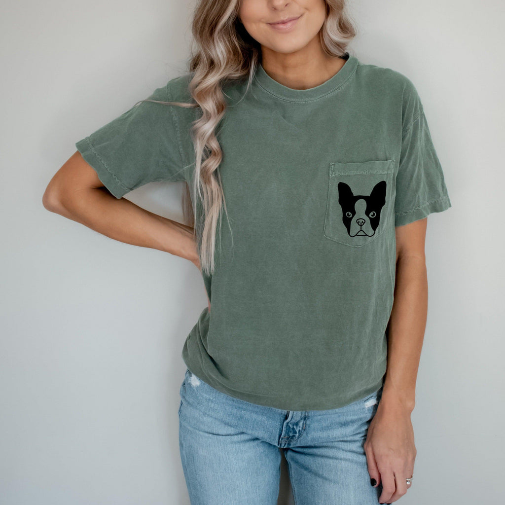 Boston Terrier Dog Mom Comfort Colors Pocket T Shirt