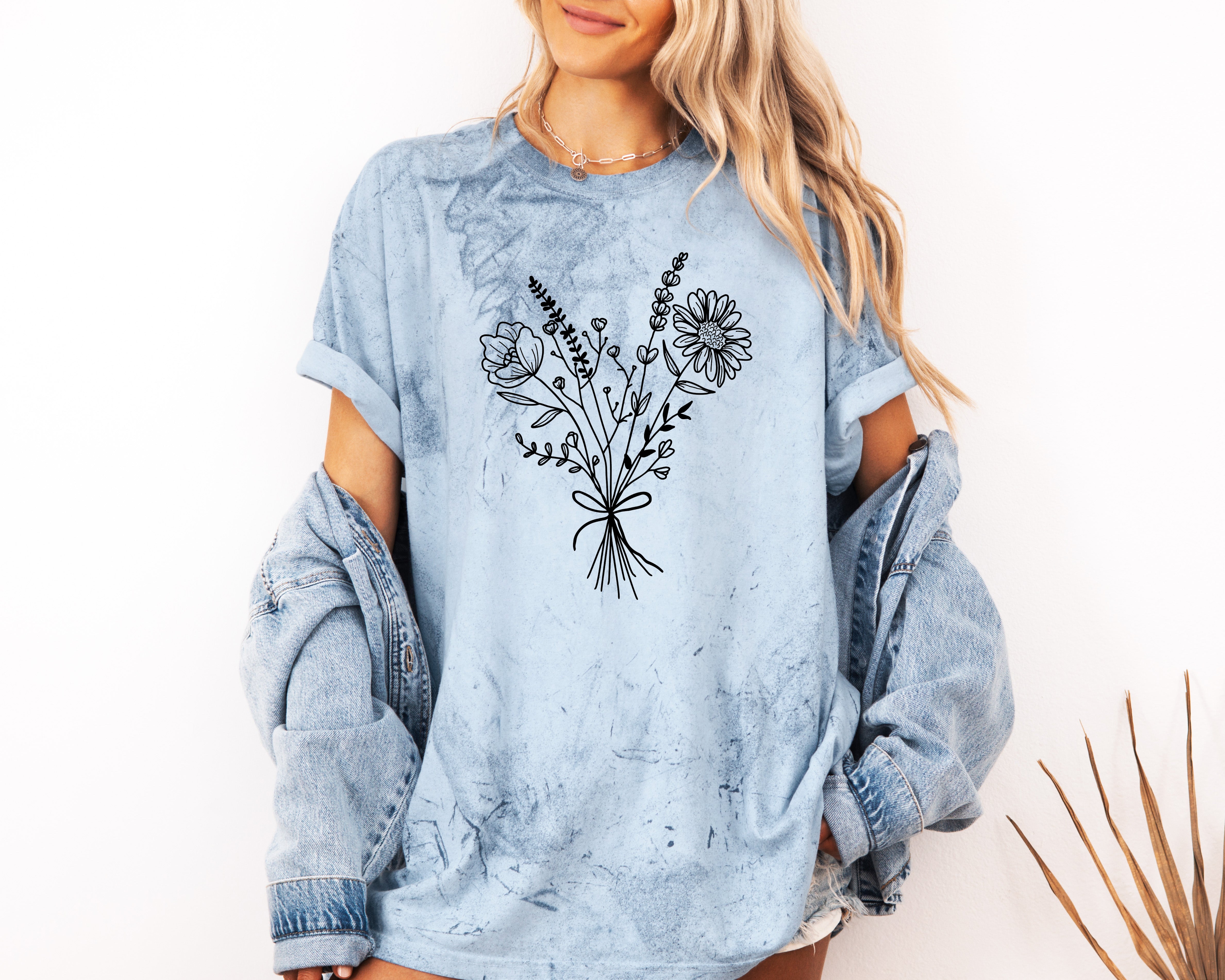 Botanical Bouquet Wildflowers Plant Nature Garment Dyed T Shirt