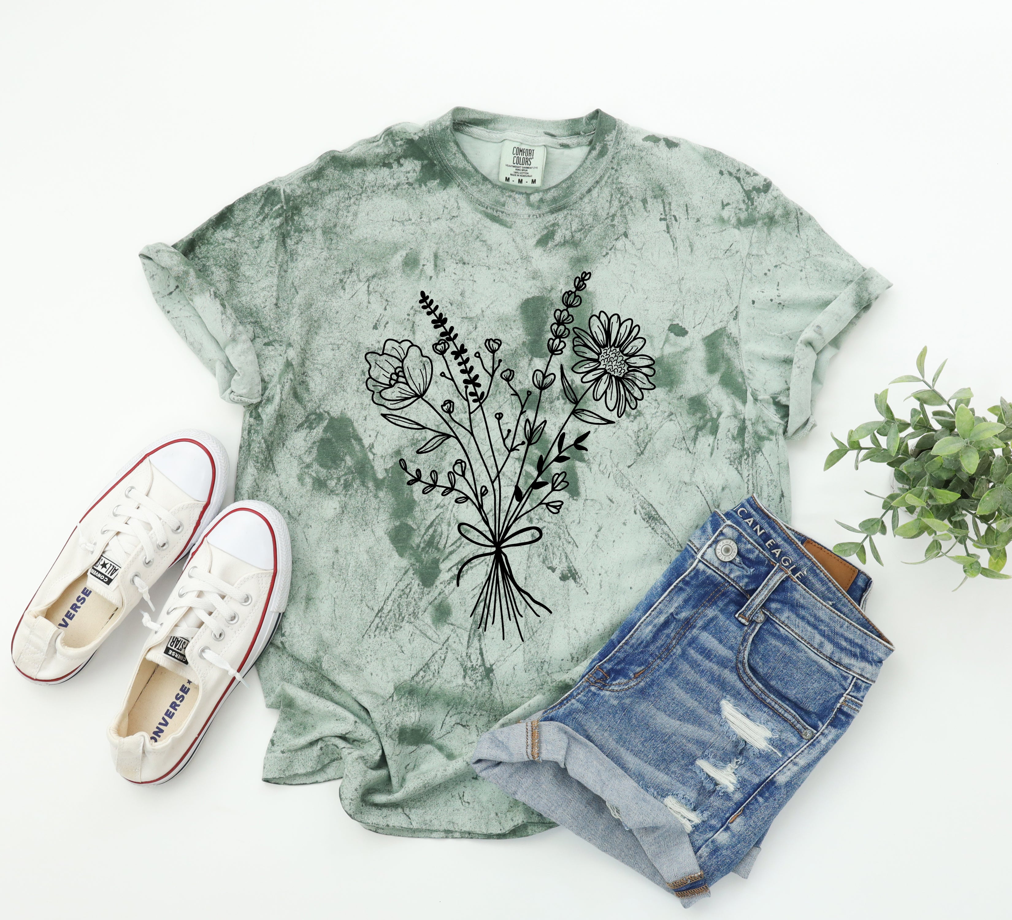 Botanical Bouquet Wildflowers Plant Nature Garment Dyed T Shirt