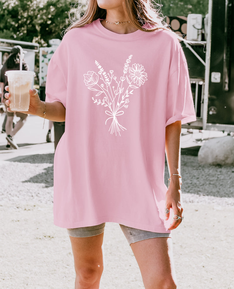 Botanical Bouquet Wildflowers Plant Nature Garment Dyed T Shirt
