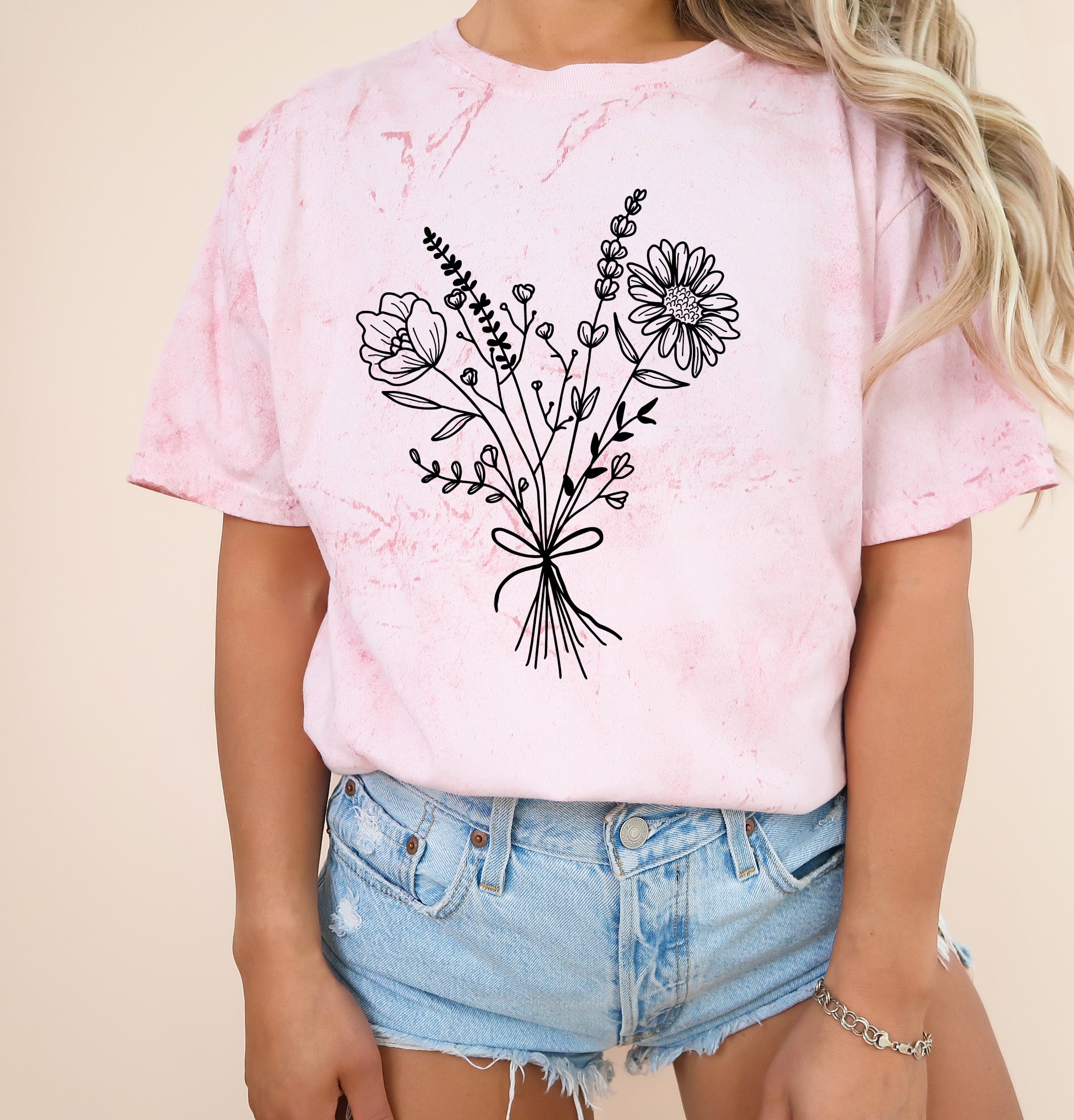 Botanical Bouquet Wildflowers Plant Nature Garment Dyed T Shirt