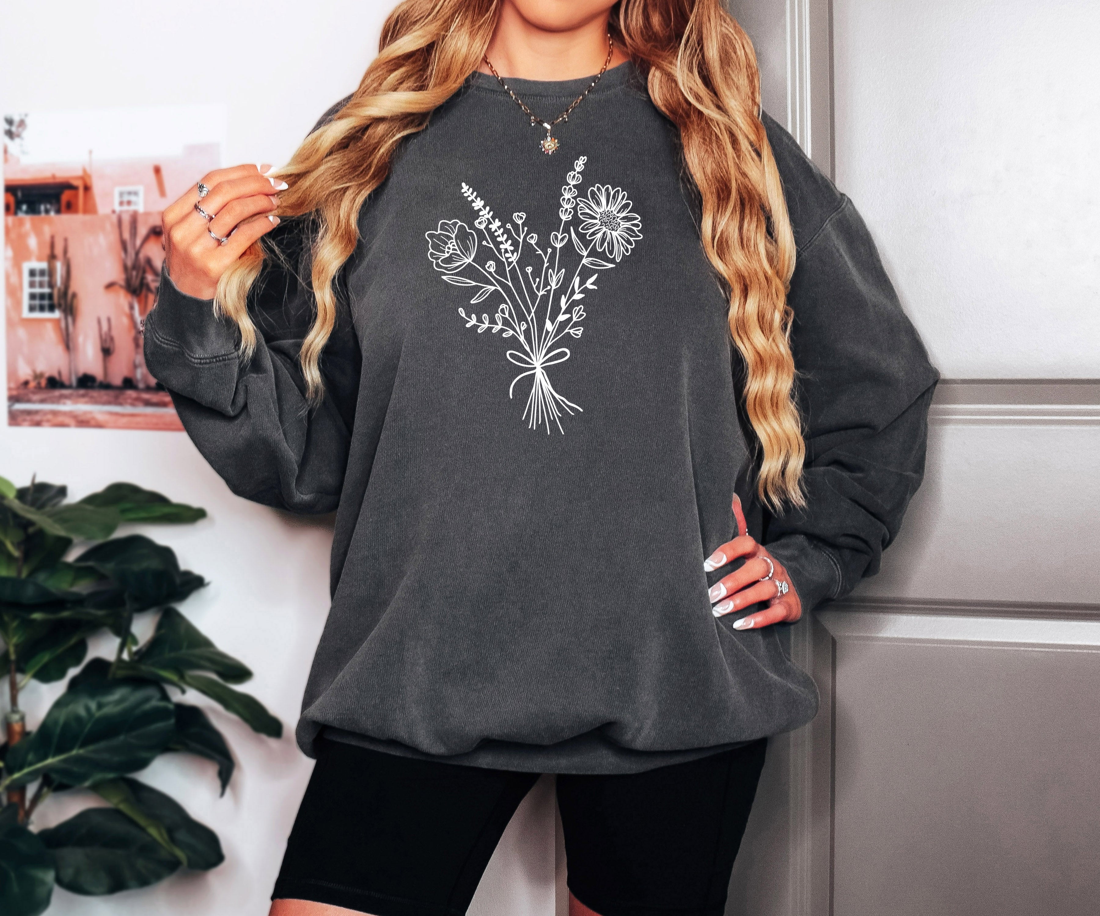 Botanical Floral Bouquet Garment Dyed Comfort Colors Sweatshirt