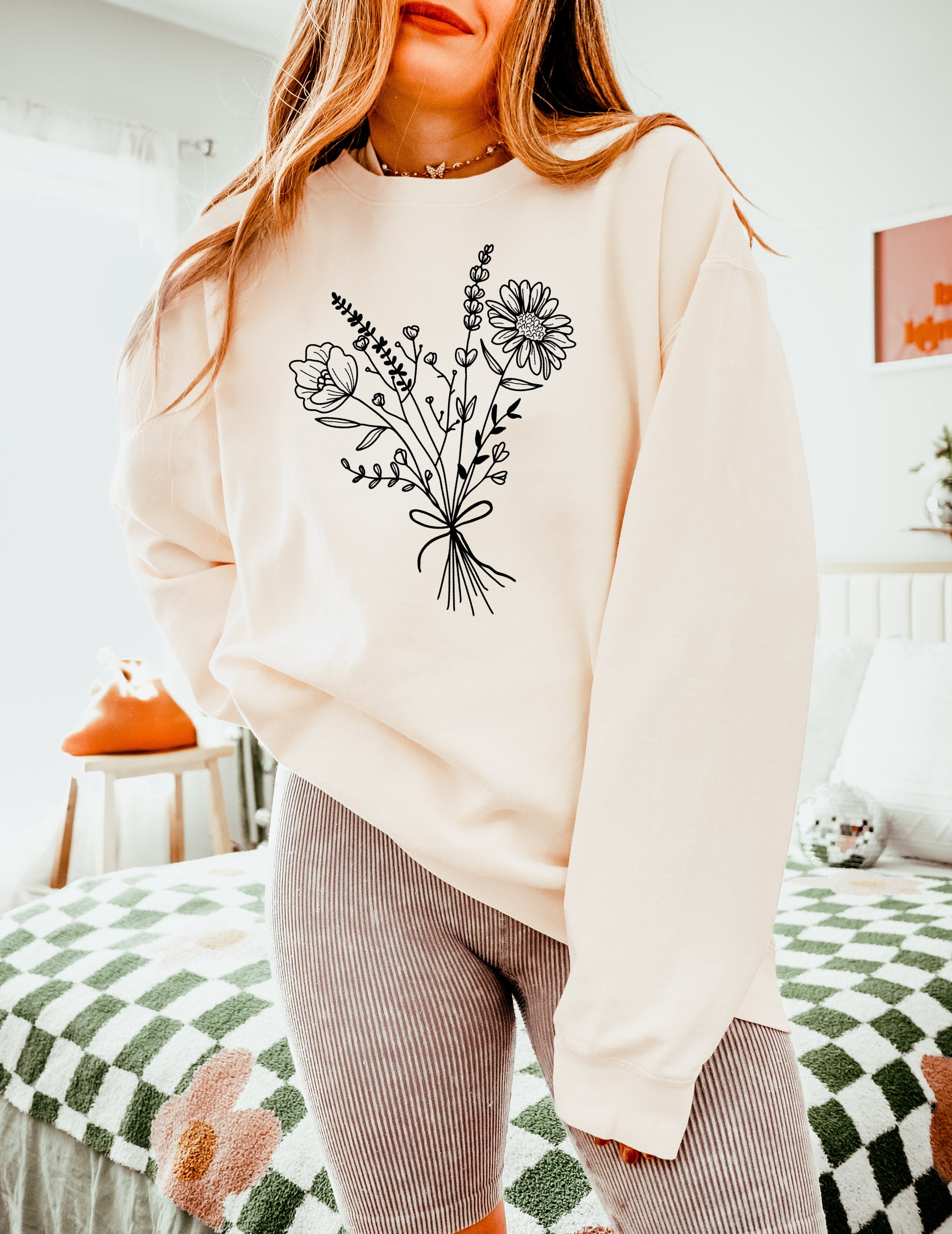 Botanical Floral Bouquet Garment Dyed Comfort Colors Sweatshirt