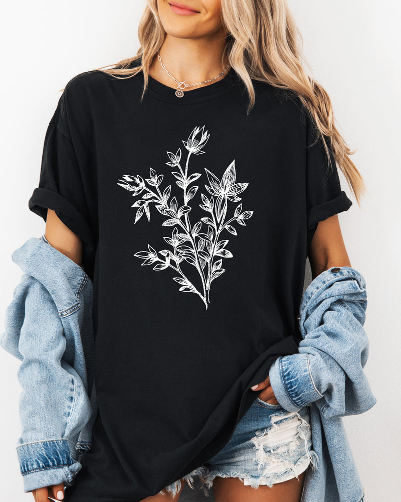 Botanical Plant Nature Garment Dyed T Shirt